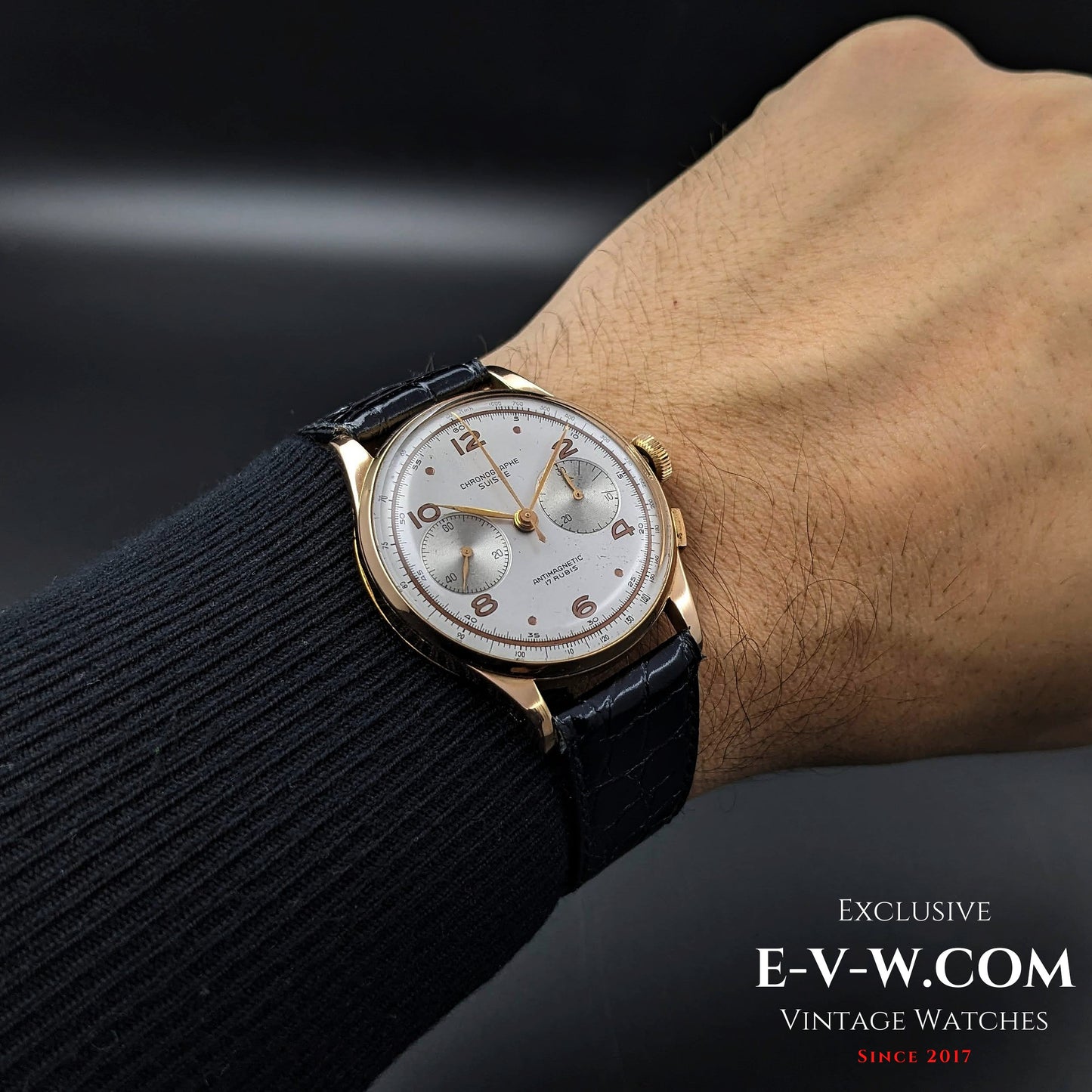 78 Years Old Vintage CHRONGRAPHE SUISSE 18K Rose Gold / Cal. Landeron 51 / Vintage 1945