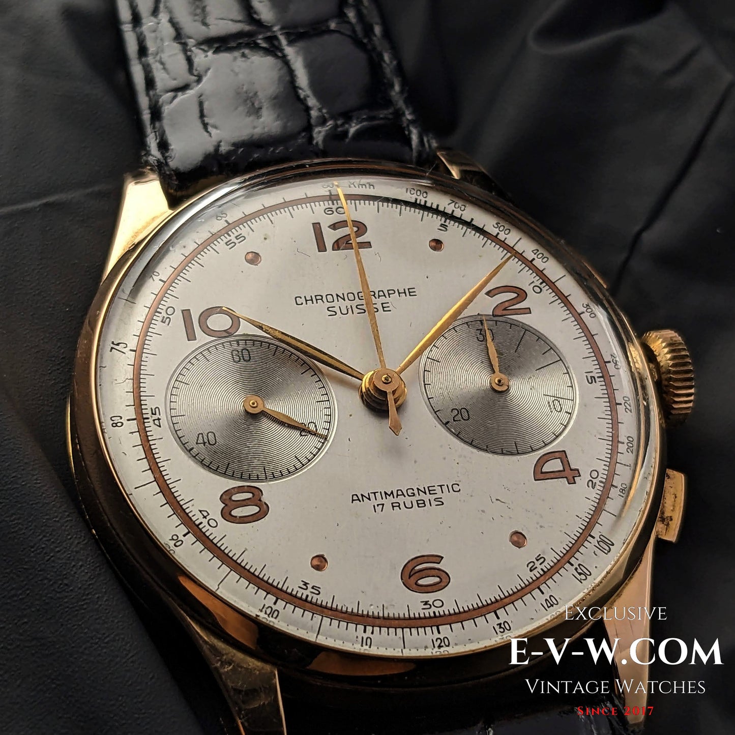 78 Years Old Vintage CHRONGRAPHE SUISSE 18K Rose Gold / Cal. Landeron 51 / Vintage 1945