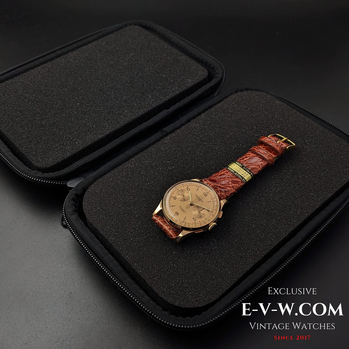 79 Years Old Vintage CHRONGRAPHE SUISSE Antymagnetic 18K Rose Gold / Cal. Landeron / Vintage 1945