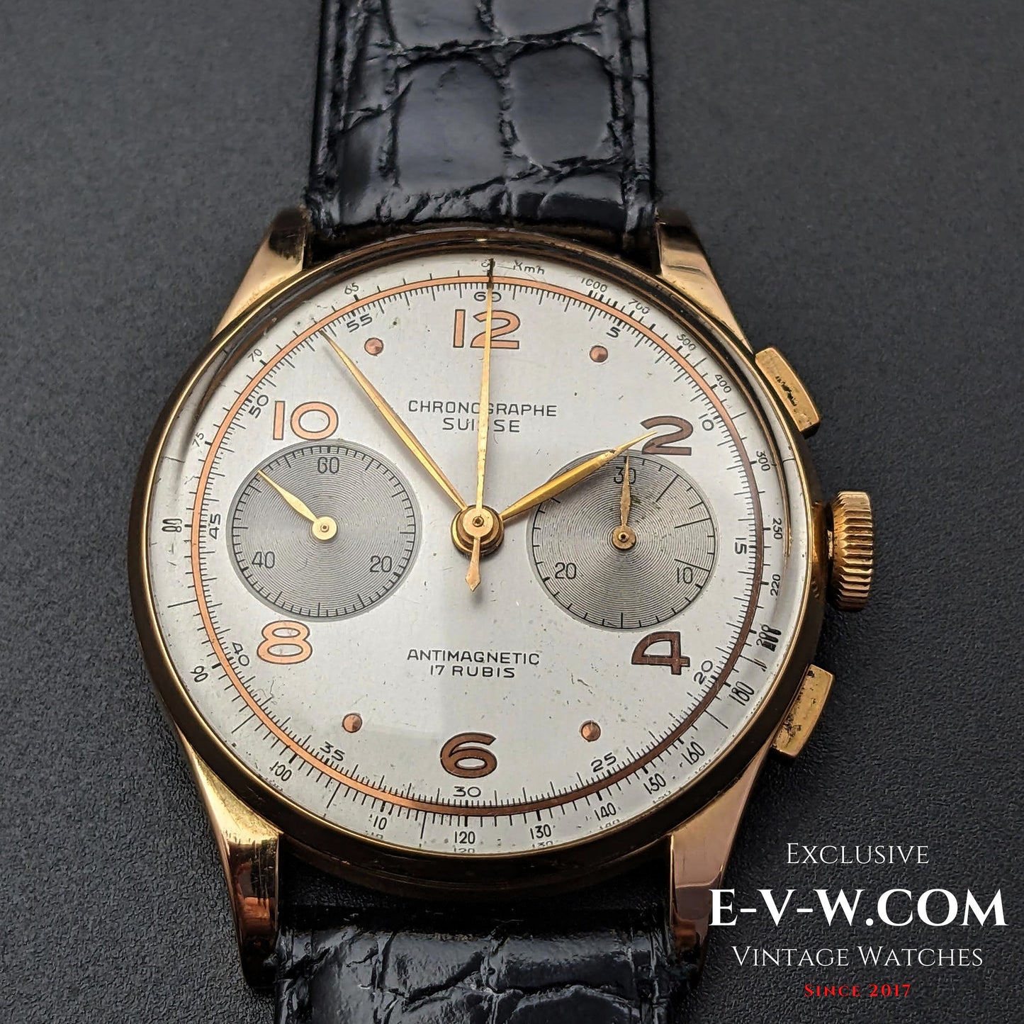 78 Years Old Vintage CHRONGRAPHE SUISSE 18K Rose Gold / Cal. Landeron 51 / Vintage 1945