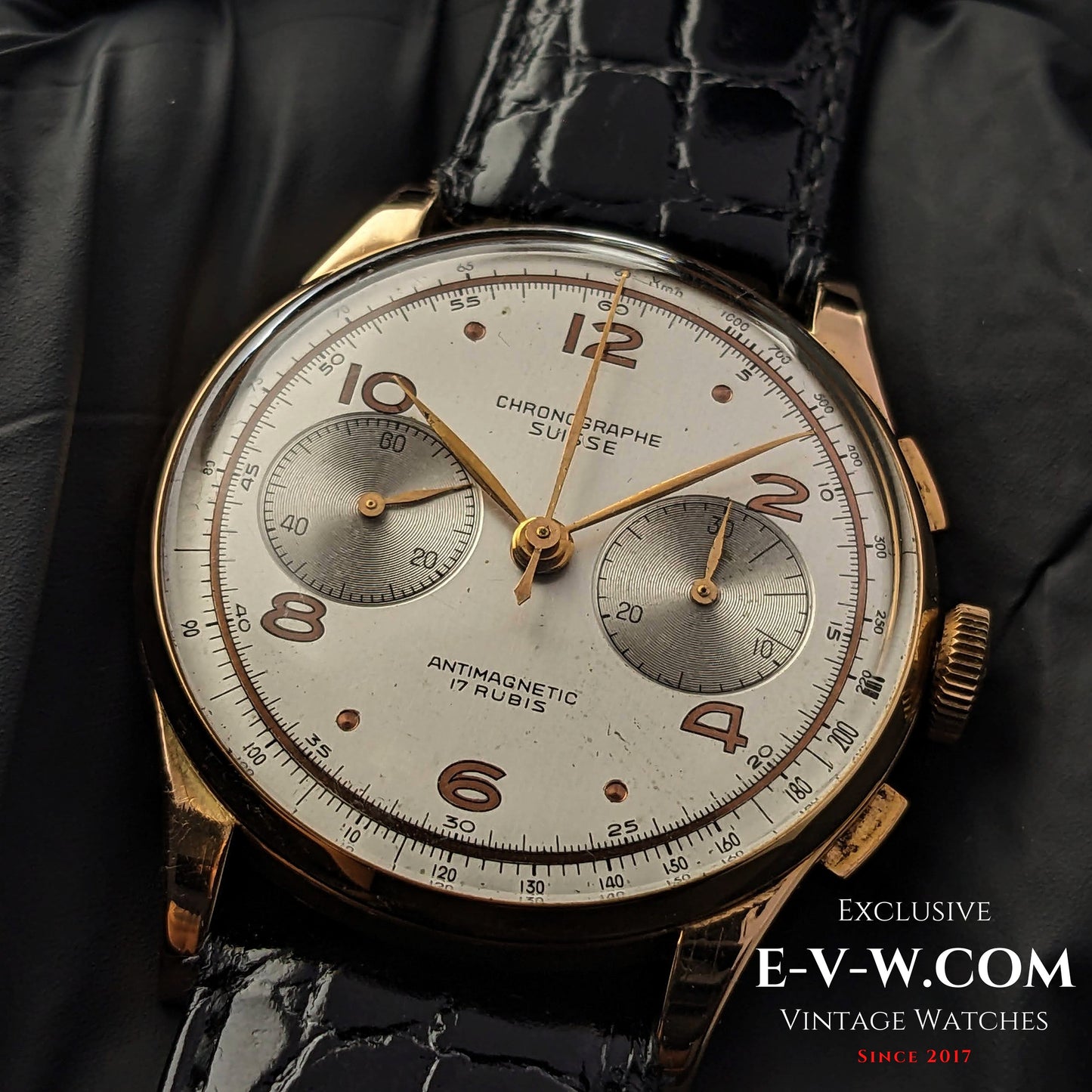 78 Years Old Vintage CHRONGRAPHE SUISSE 18K Rose Gold / Cal. Landeron 51 / Vintage 1945