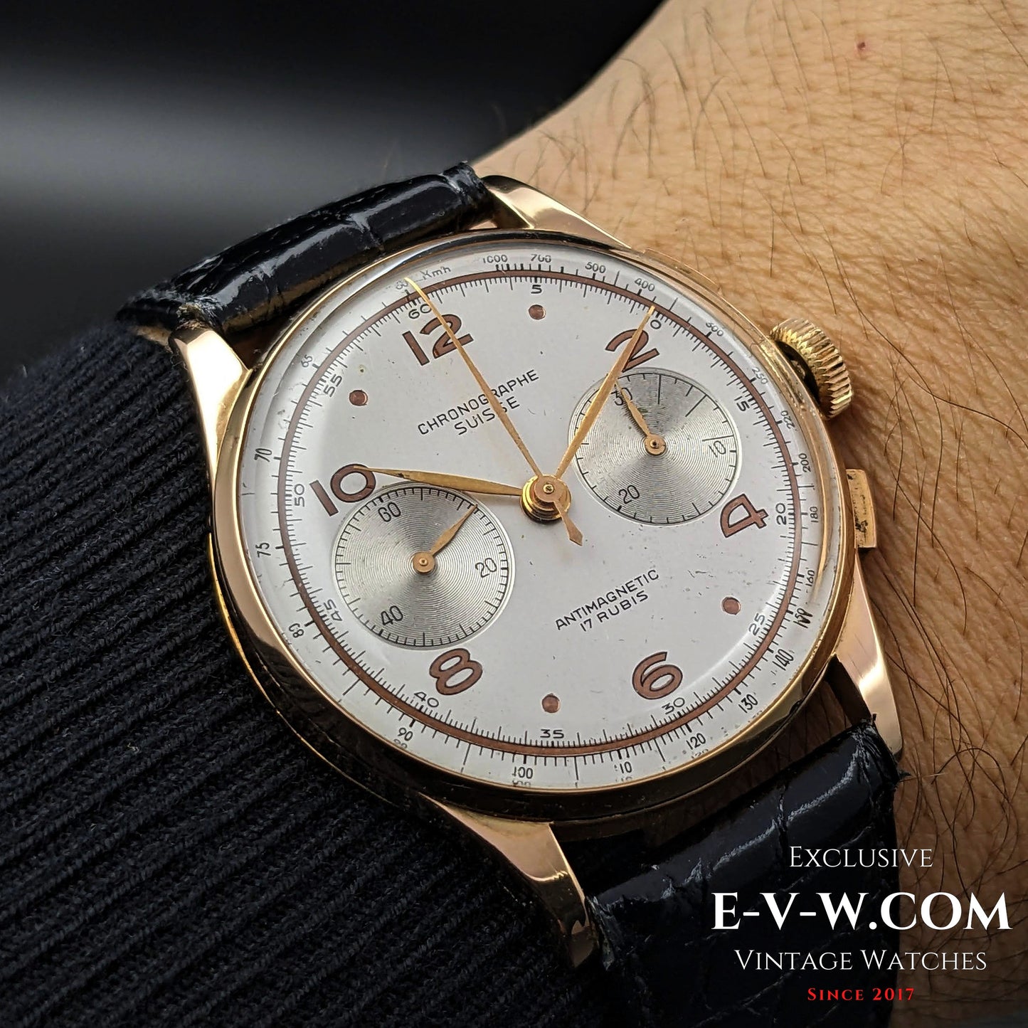 78 Years Old Vintage CHRONGRAPHE SUISSE 18K Rose Gold / Cal. Landeron 51 / Vintage 1945