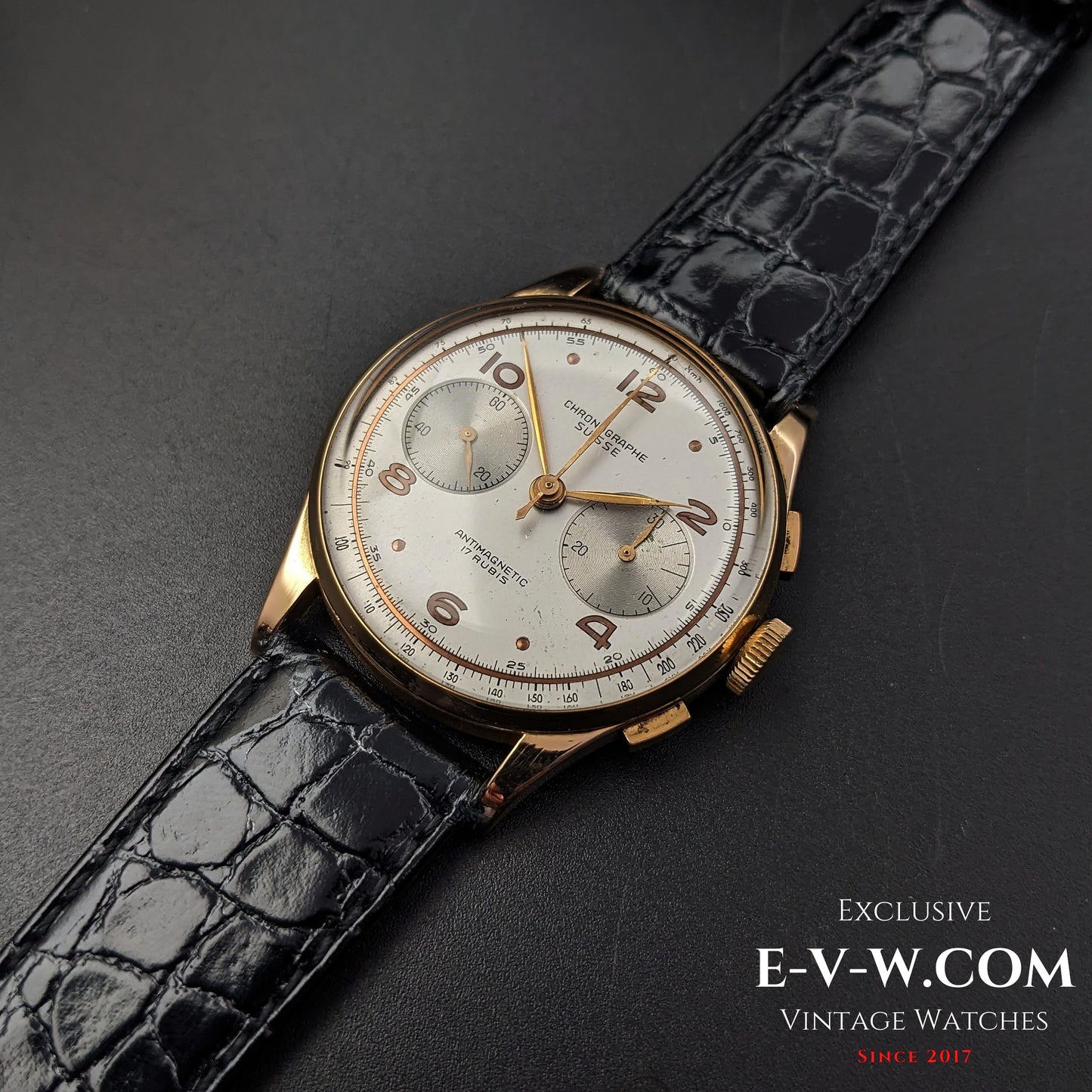 78 Years Old Vintage CHRONGRAPHE SUISSE 18K Rose Gold / Cal. Landeron 51 / Vintage 1945
