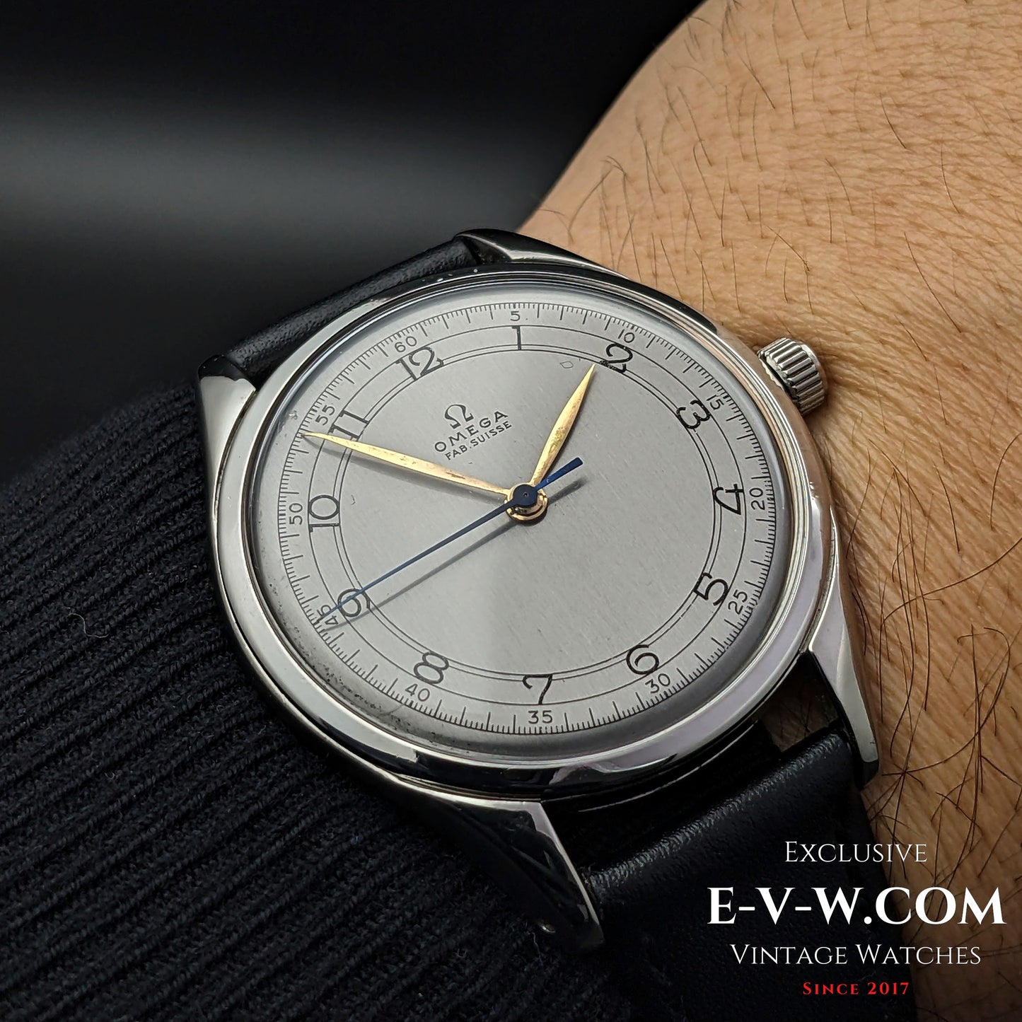 Vintage Omega Sector Jumbo wristwatch worn on the wrist, showcasing its elegant design and perfect fit for a classic style.