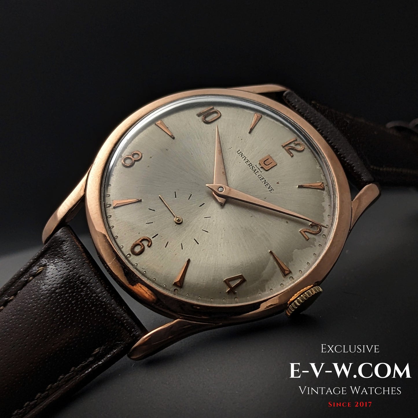 80 Years Old Vintage Universal GENEVE WWII JUMBO 38MM / Pink Gold Platted / Cal.1200 / Vintage 1945