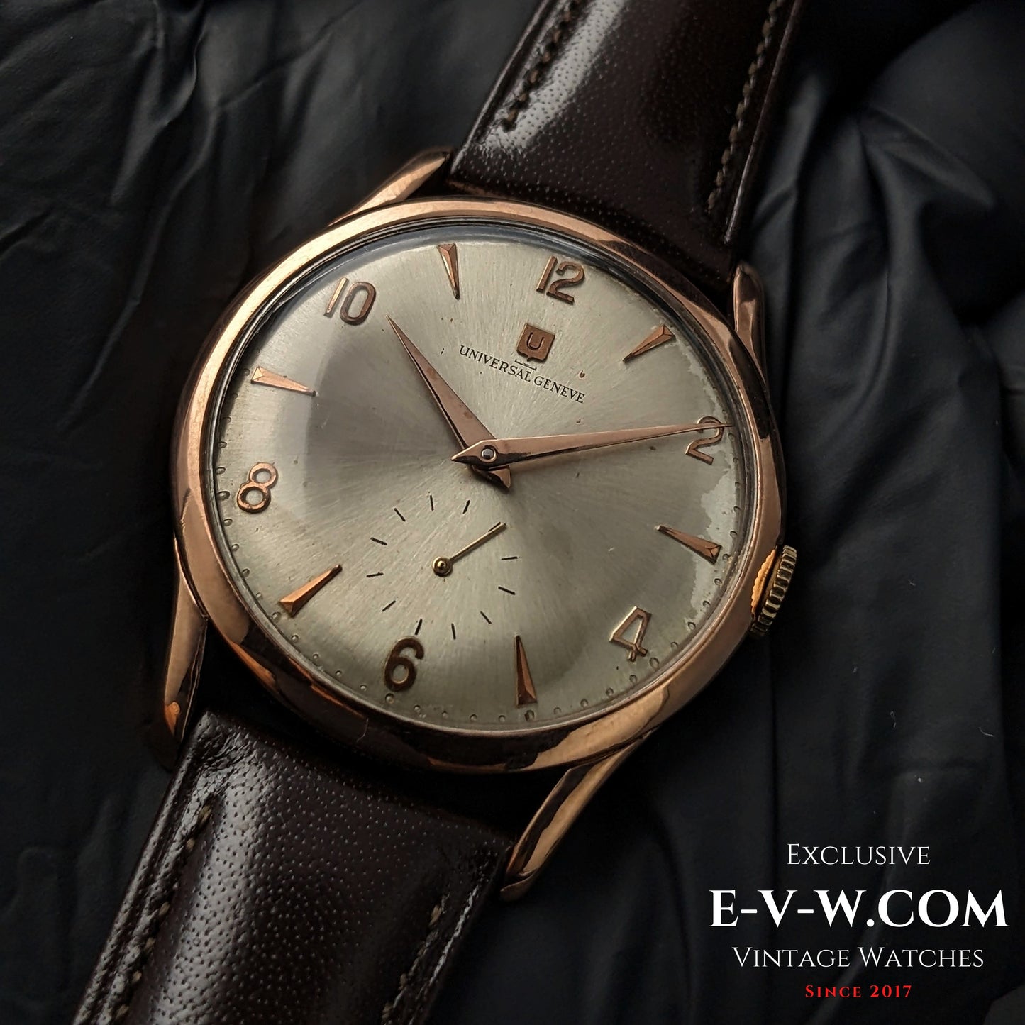 80 Years Old Vintage Universal GENEVE WWII JUMBO 38MM / Pink Gold Platted / Cal.1200 / Vintage 1945