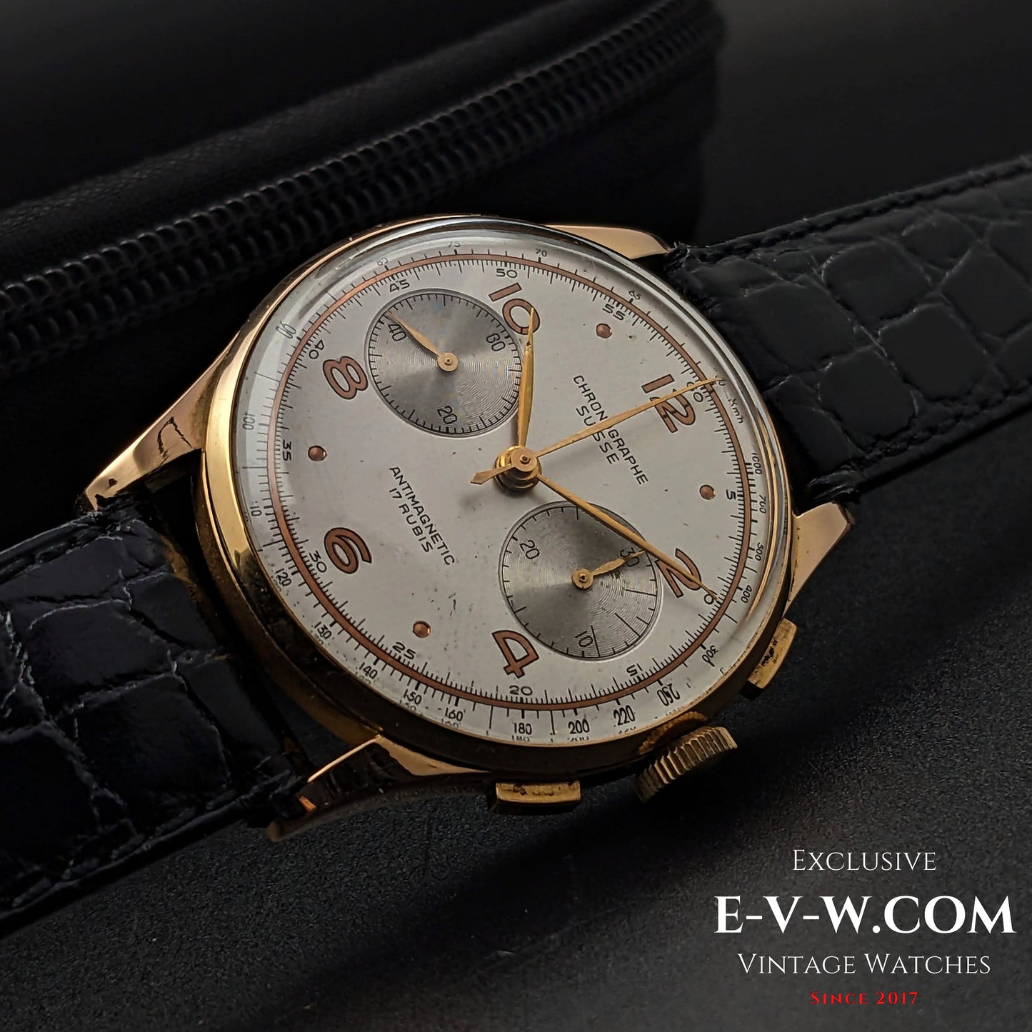 78 Years Old Vintage CHRONGRAPHE SUISSE 18K Rose Gold / Cal. Landeron 51 / Vintage 1945