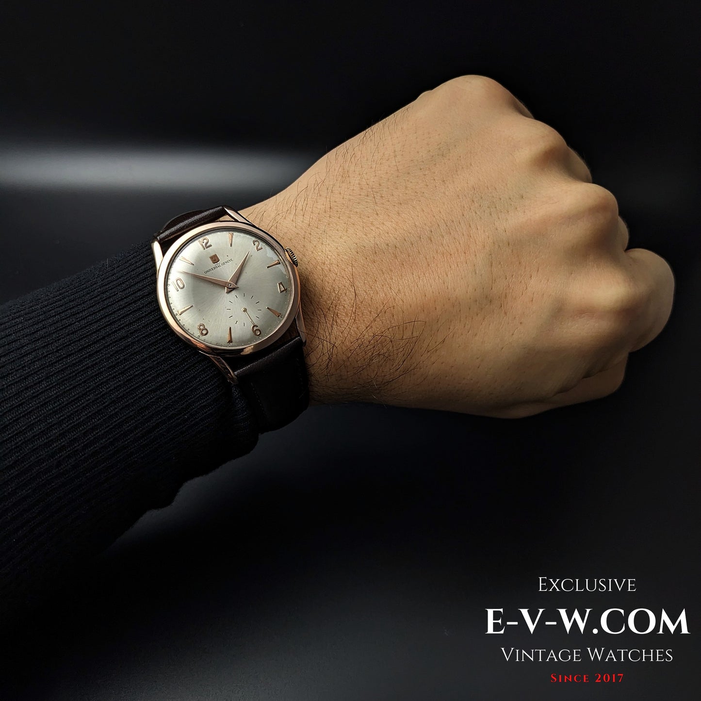 80 Years Old Vintage Universal GENEVE WWII JUMBO 38MM / Pink Gold Platted / Cal.1200 / Vintage 1945