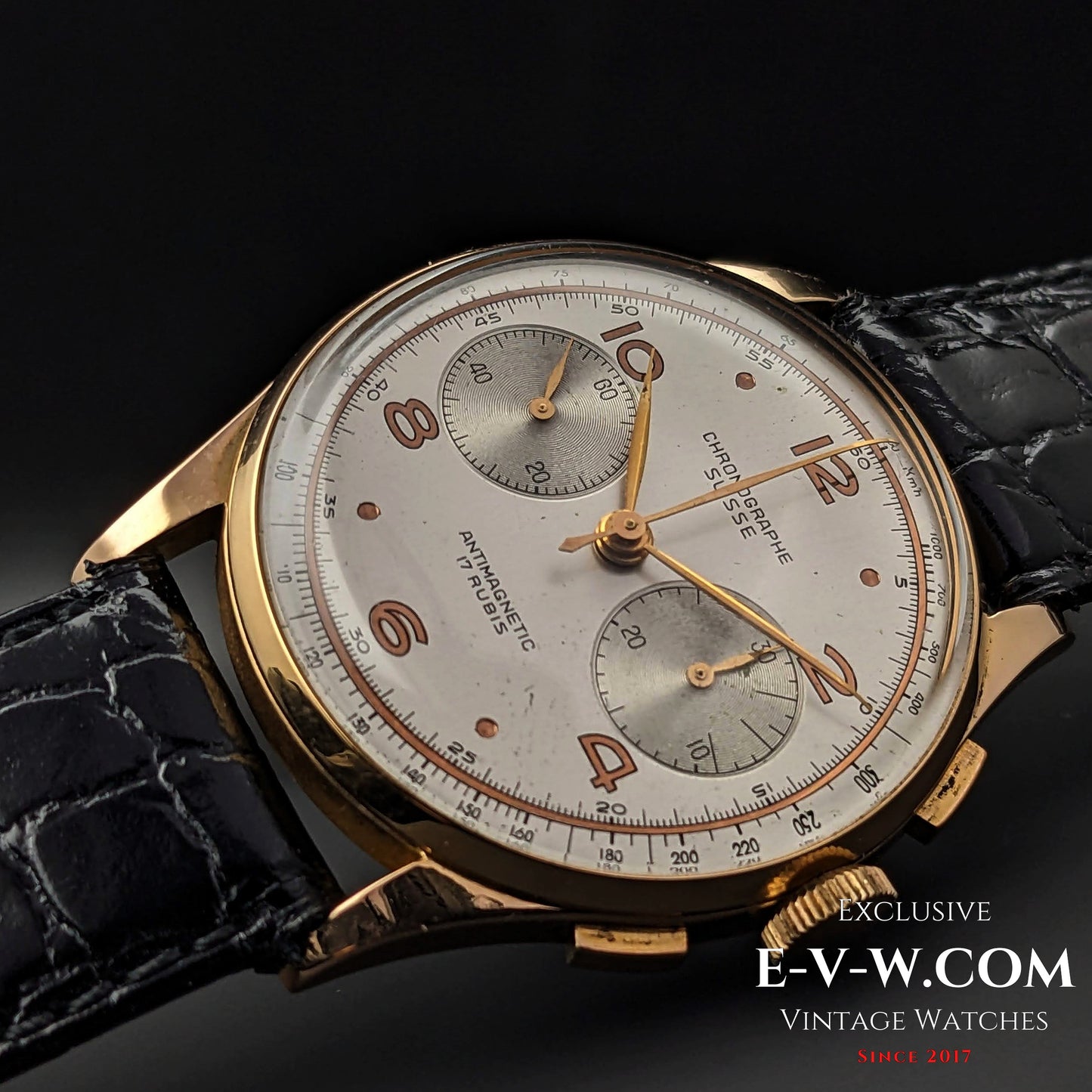 78 Years Old Vintage CHRONGRAPHE SUISSE 18K Rose Gold / Cal. Landeron 51 / Vintage 1945