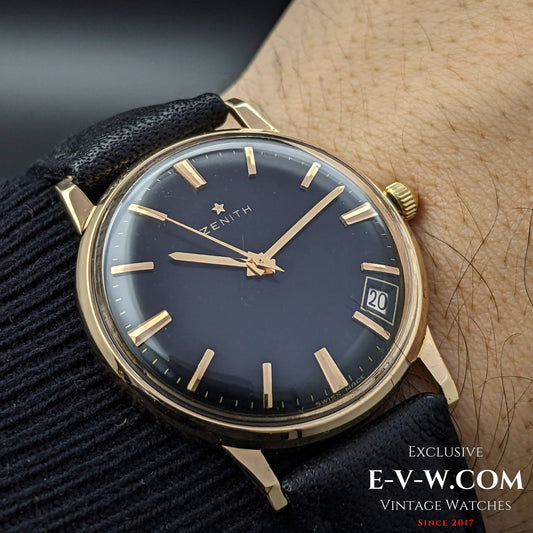 Zenith Waterproof Black Dial / 18K Gold / Cal.2532 SC / Vintage Watch 1964