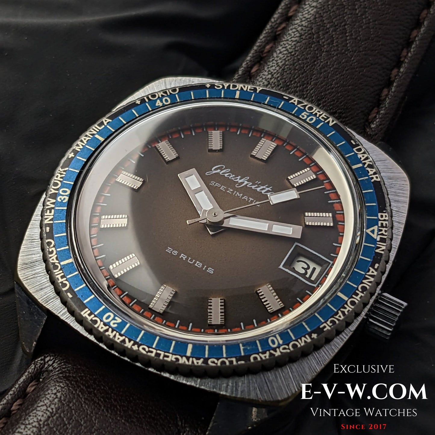 Rare GUB Glashütte SPEZIMATIC WORLD TIME / 26 RUBIS Automatic cal 75 / Vintage 1960s