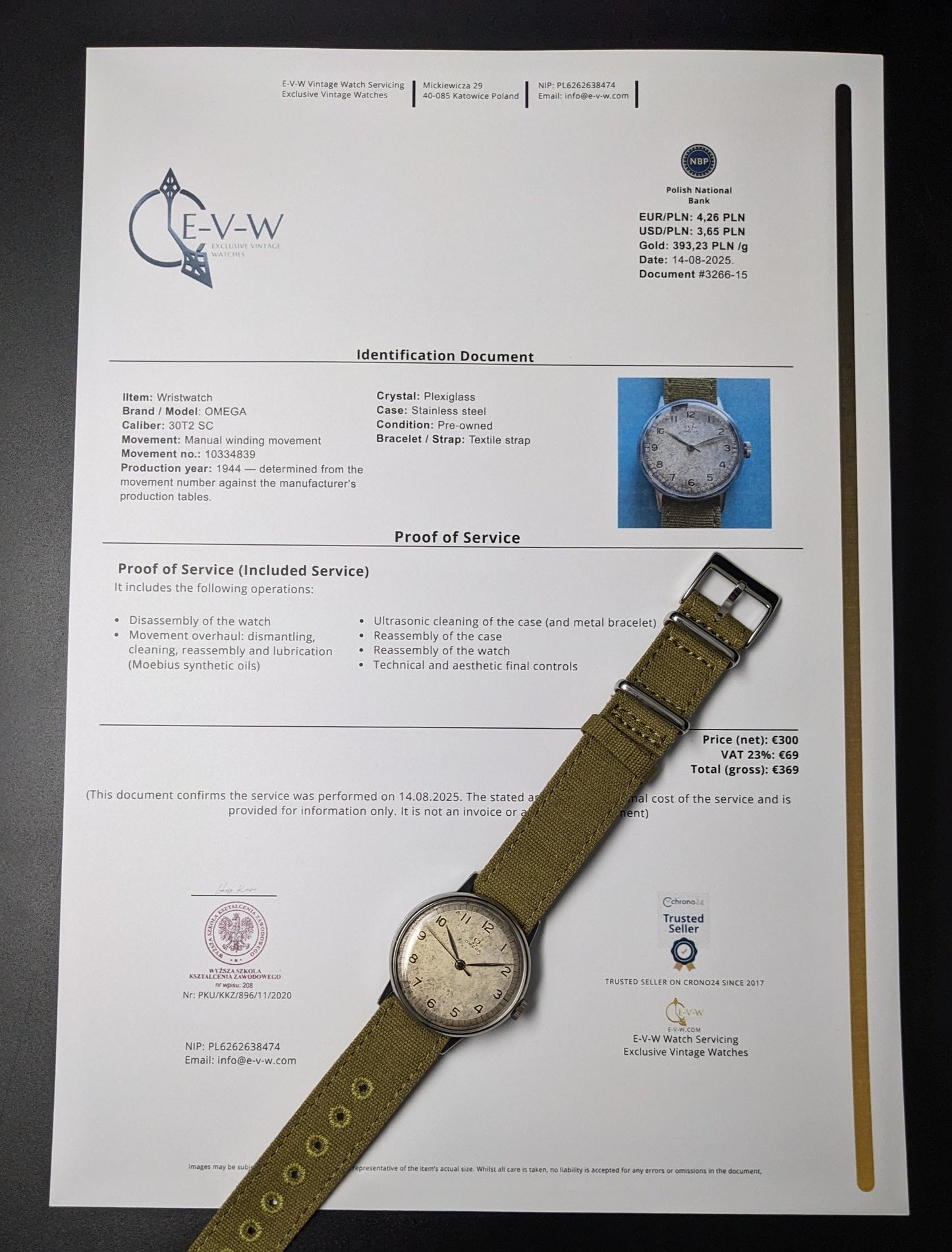 ~80 Years Old — Omega 30T2 WWII “Calatrava-Style” | Ref. 2349/3 | Cal. 30T2 SC | ~1944 | Serviced