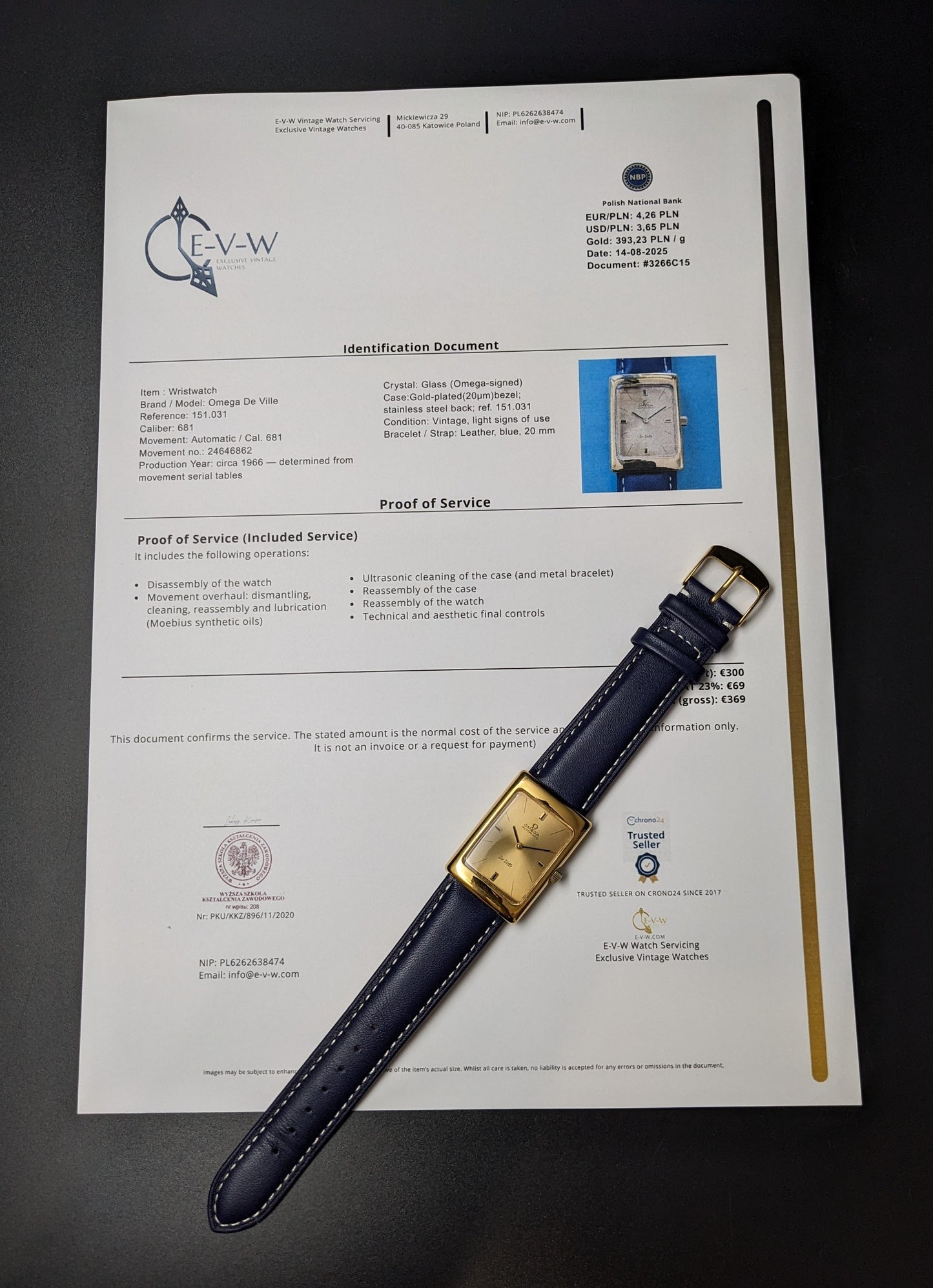 Omega De Ville Automatic Rectangular Gold plaque | Ref. 151.031 | Cal. 681 | Vintage 1969 | Serviced