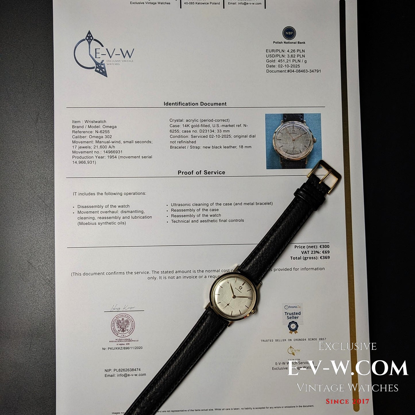 71 years old -Omega 14K gold-filled-Ref. N-6255 - Cal 302 - Vintage 1954 - Serviced