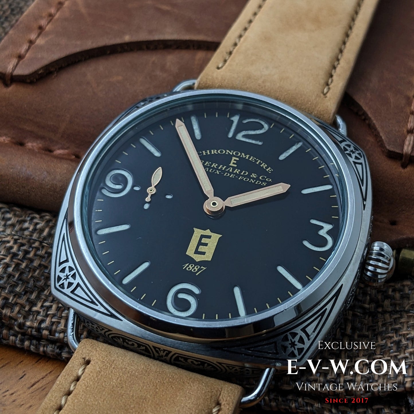 Antique 1920s Eberhard & Co conversion with 18-jewel pocket watch movement and exhibition back