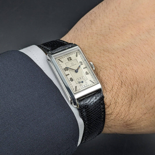 85 Years old Omega Tank Wristwatch 1940s - Antique Art Deco Design / Serviced