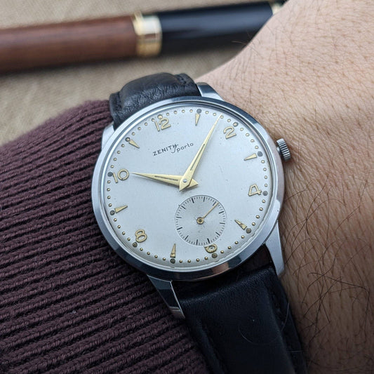 67 Years Old Zenith Sporto 1959 Vintage Wristwatch with Caliber 40T / Patented Transparent Dust Cover / Serviced