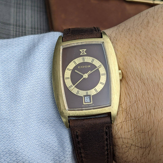 EDOX 1970s rectangular date dress watch with AS ST 1950/51 / Serviced