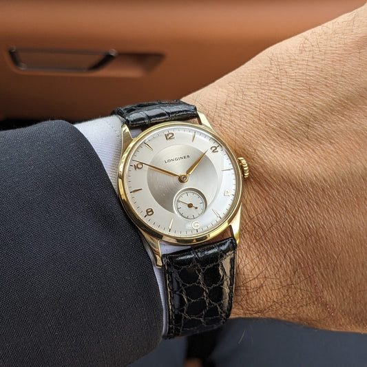 Circa 80 Years Old post-war Longines 14ct Gold Classic / Vintage 1940s Watch / Cal 12.68Z Movement / Serviced vintage watch