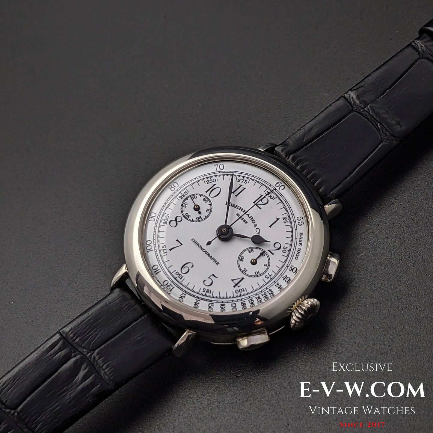 RARE 1987 Eberhard Chronographe Anniversary, Legendary Cal. 310-8 14" Sterling Silver Limited Edition/ Jumbo 38mm