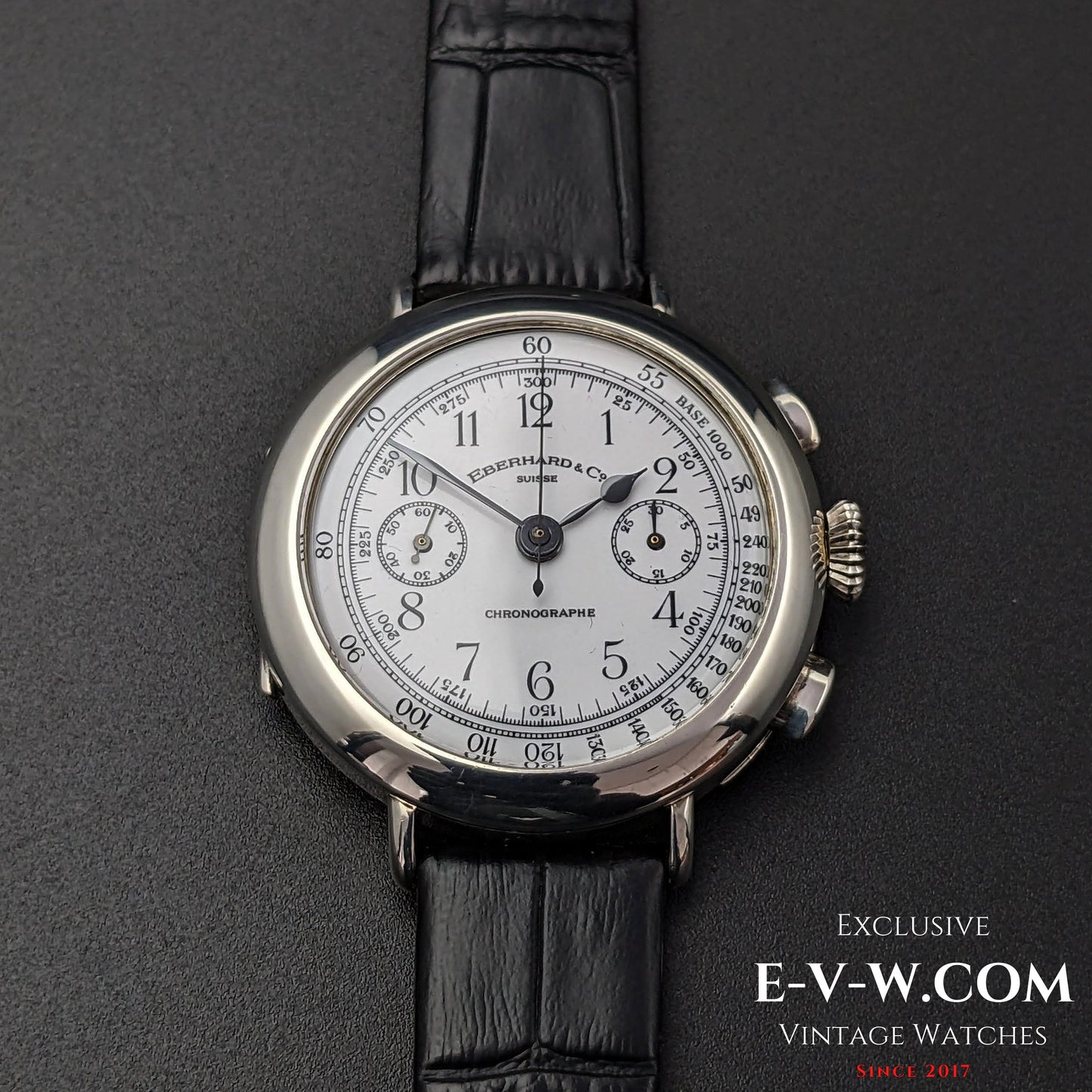 RARE 1987 Eberhard Chronographe Anniversary, Legendary Cal. 310-8 14" Sterling Silver Limited Edition/ Jumbo 38mm