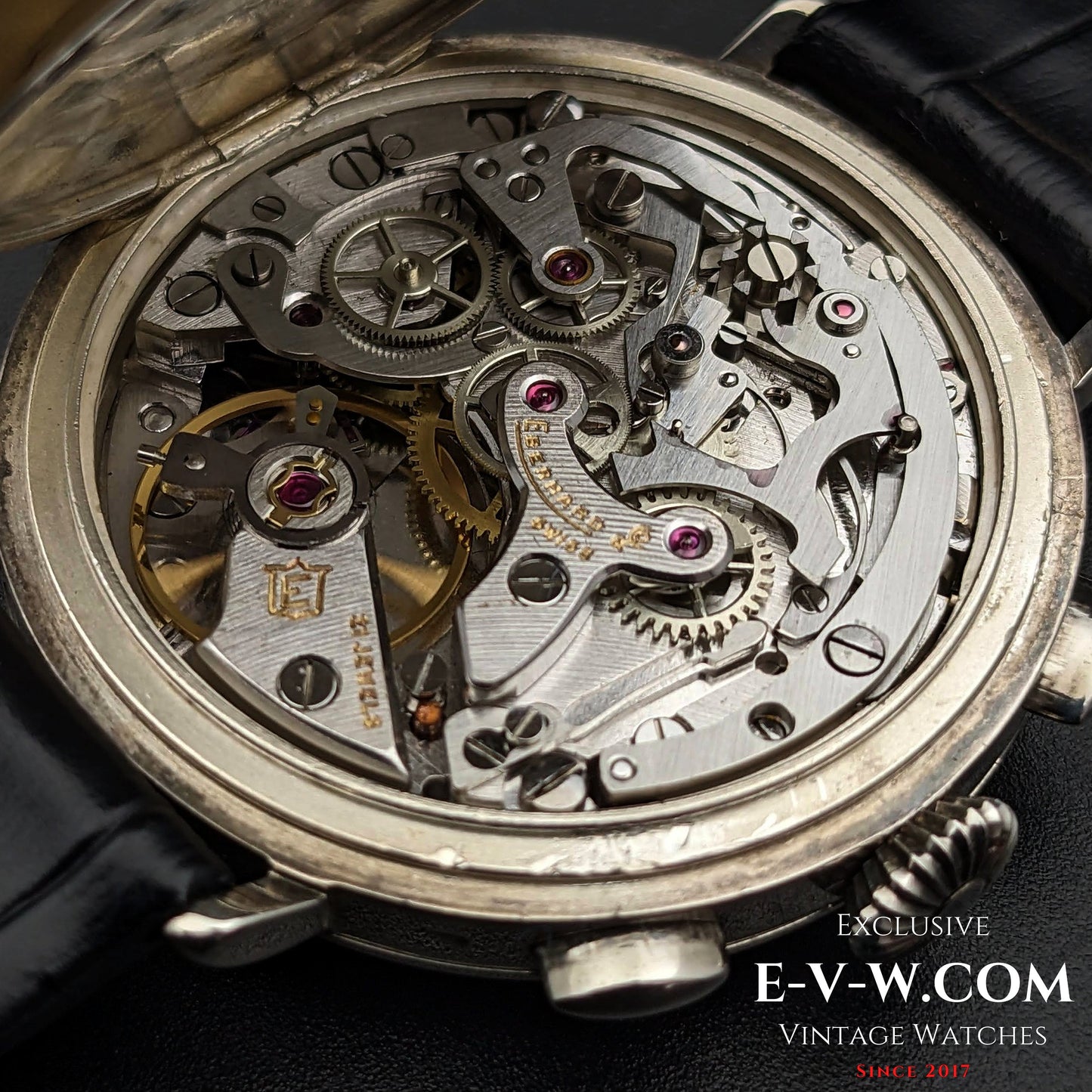 RARE 1987 Eberhard Chronographe Anniversary, Legendary Cal. 310-8 14" Sterling Silver Limited Edition/ Jumbo 38mm