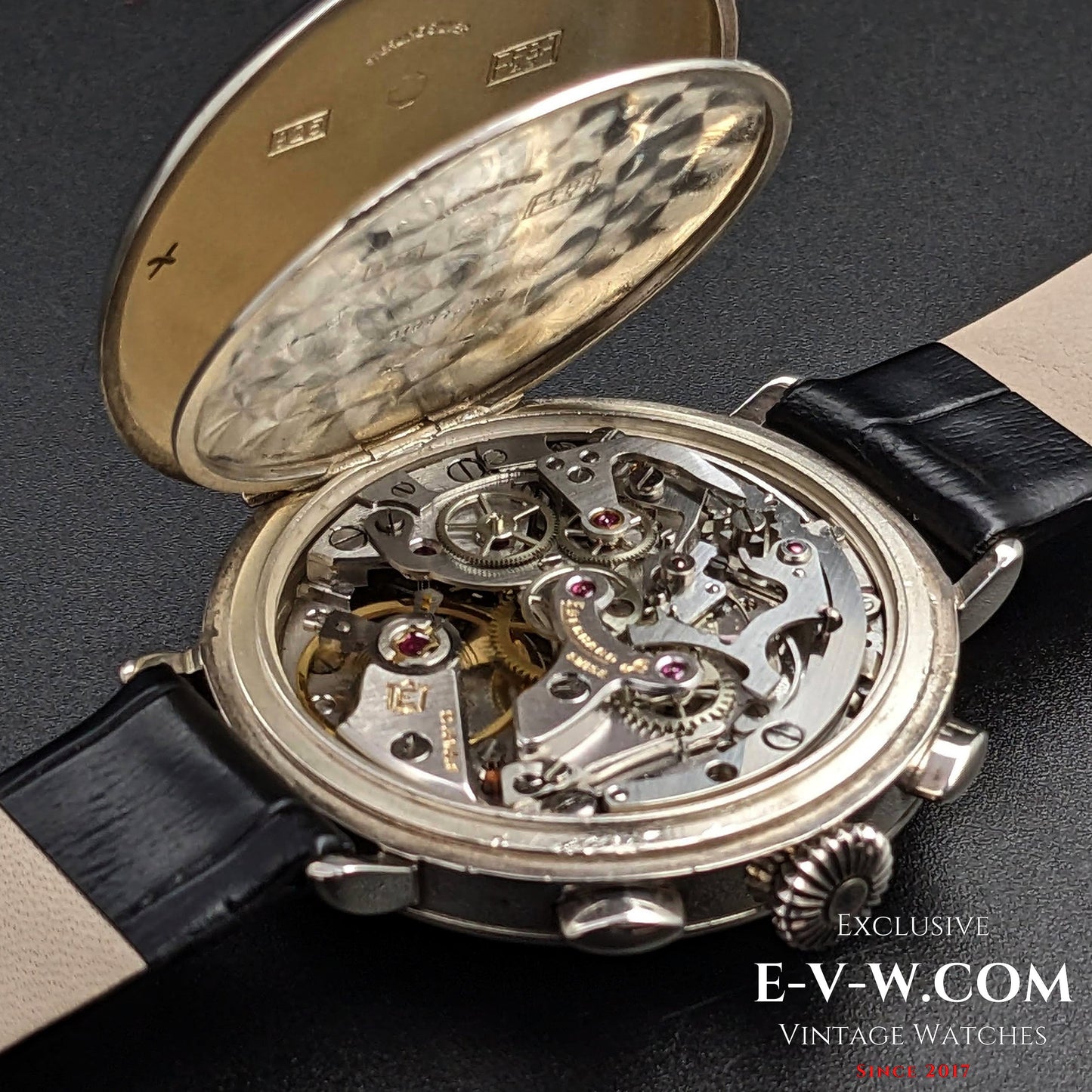 RARE 1987 Eberhard Chronographe Anniversary, Legendary Cal. 310-8 14" Sterling Silver Limited Edition/ Jumbo 38mm