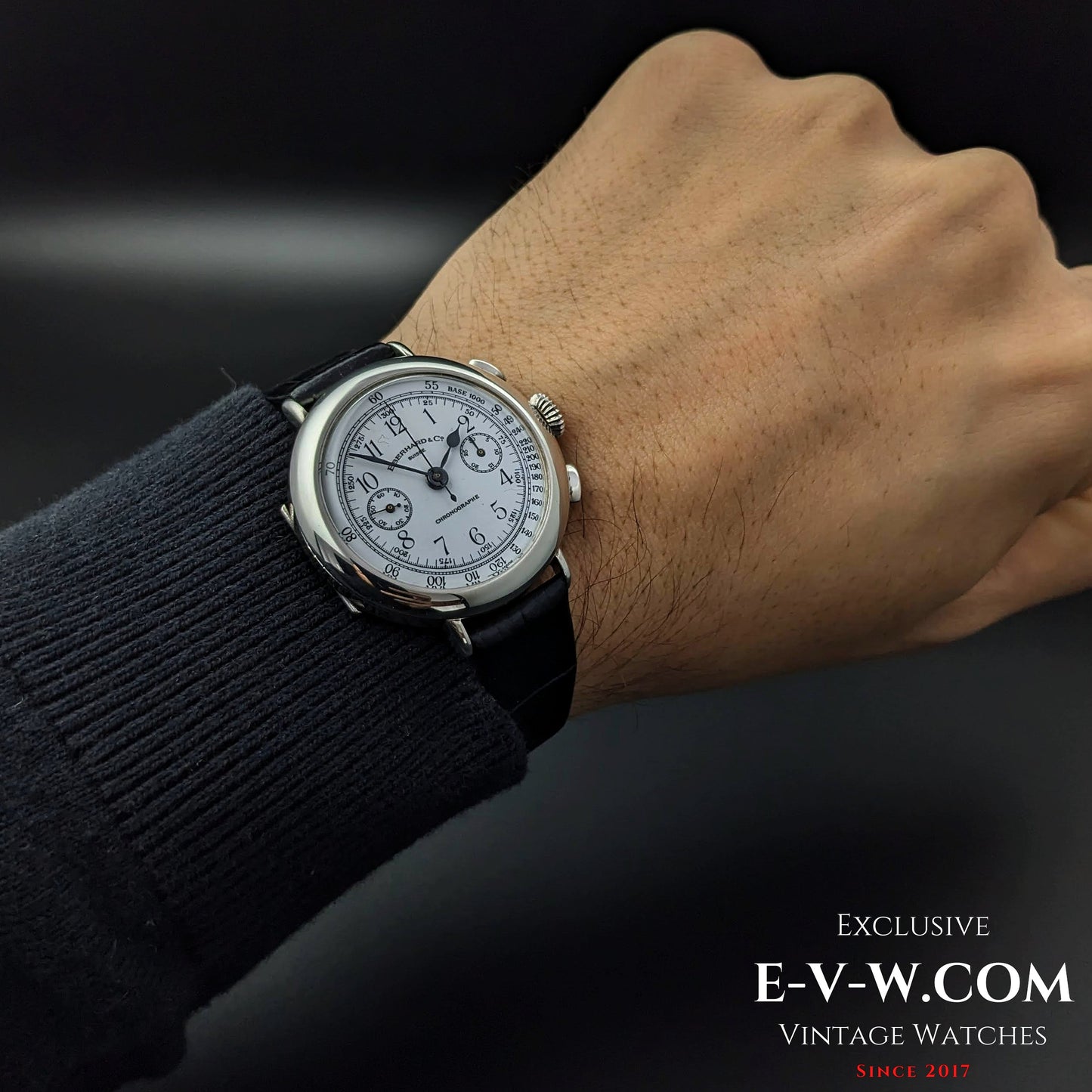 RARE 1987 Eberhard Chronographe Anniversary, Legendary Cal. 310-8 14" Sterling Silver Limited Edition/ Jumbo 38mm