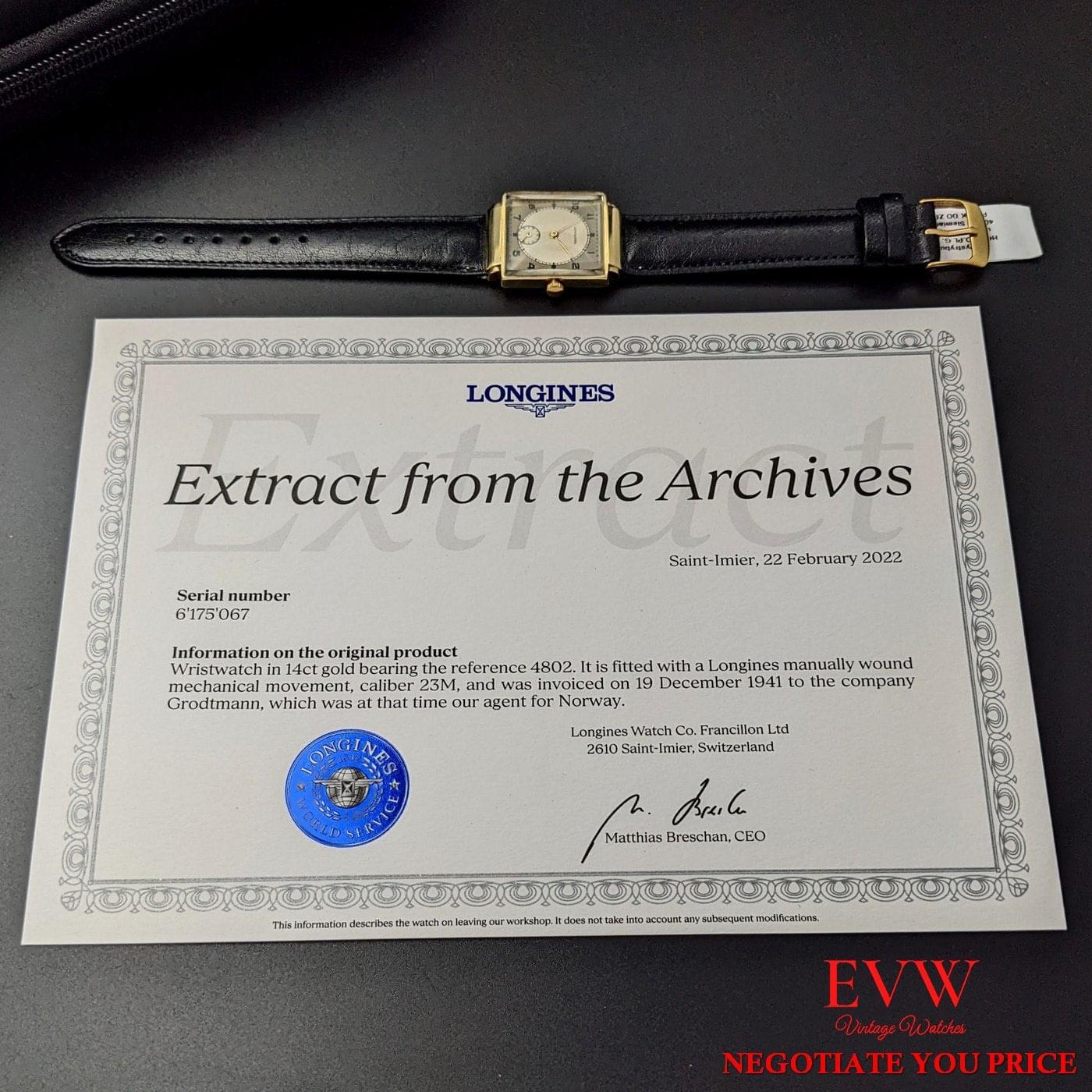 Antique Longines 14k Gold from 1941 / Extract from the Longines Archives / Fully Serviced