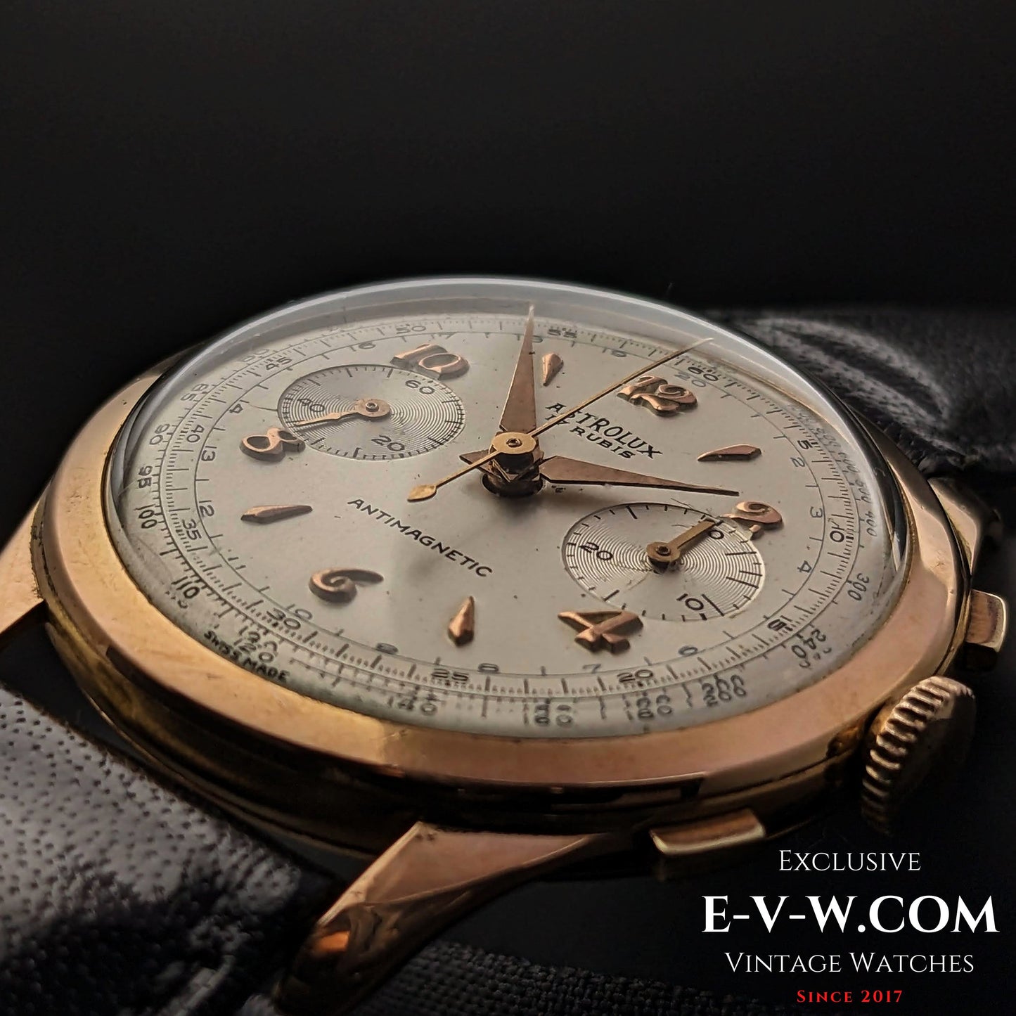 Egyedi Astrolux Antimágneses Kronográf 18K 750 tömör arany / Jumbo 38 mm / Ritka Valjoux 92 szerkezet / Vintage 1950-es évek