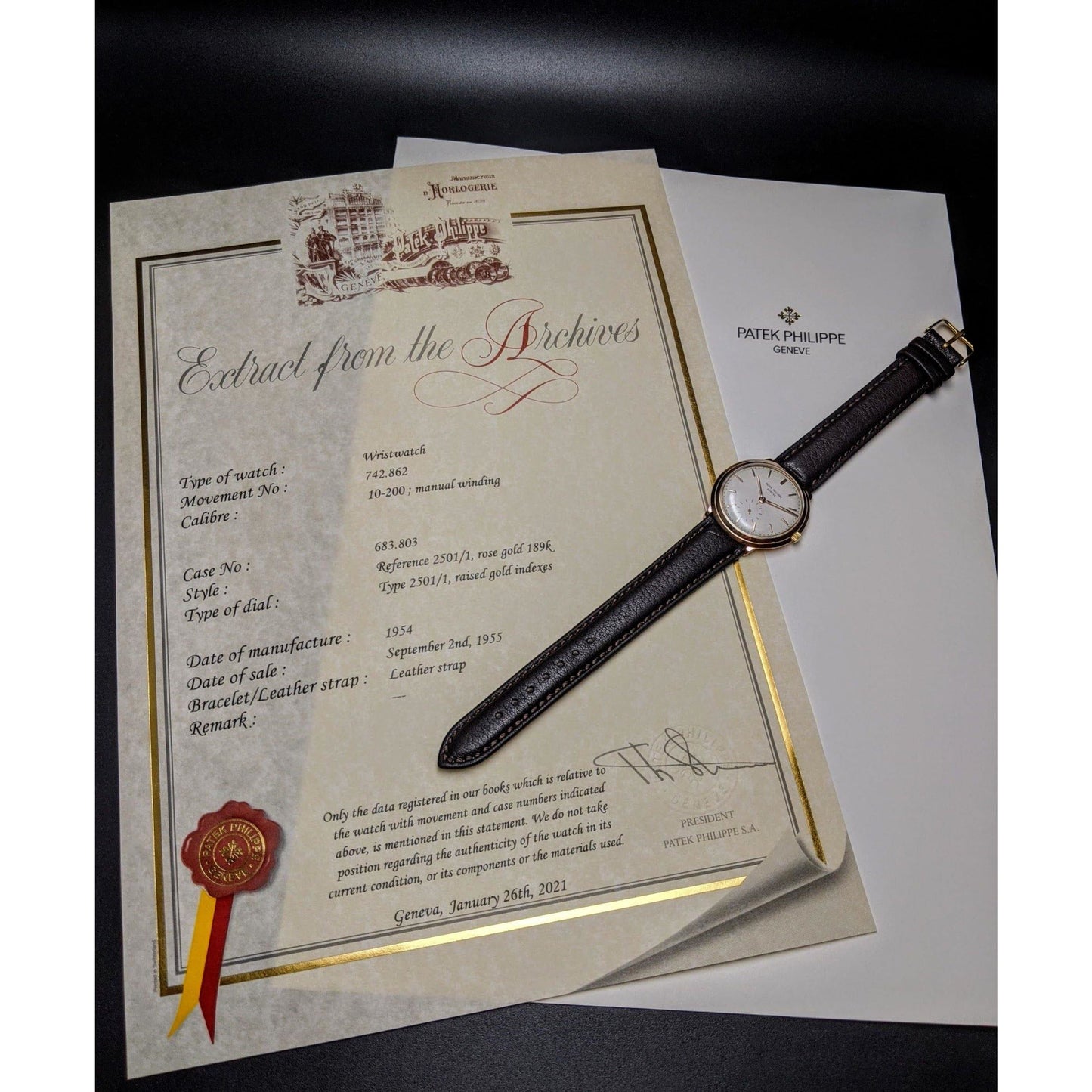 Patek Philippe Calatrava from 1954 with unique 18K Rose Gold case / Documents - E-V-W.com