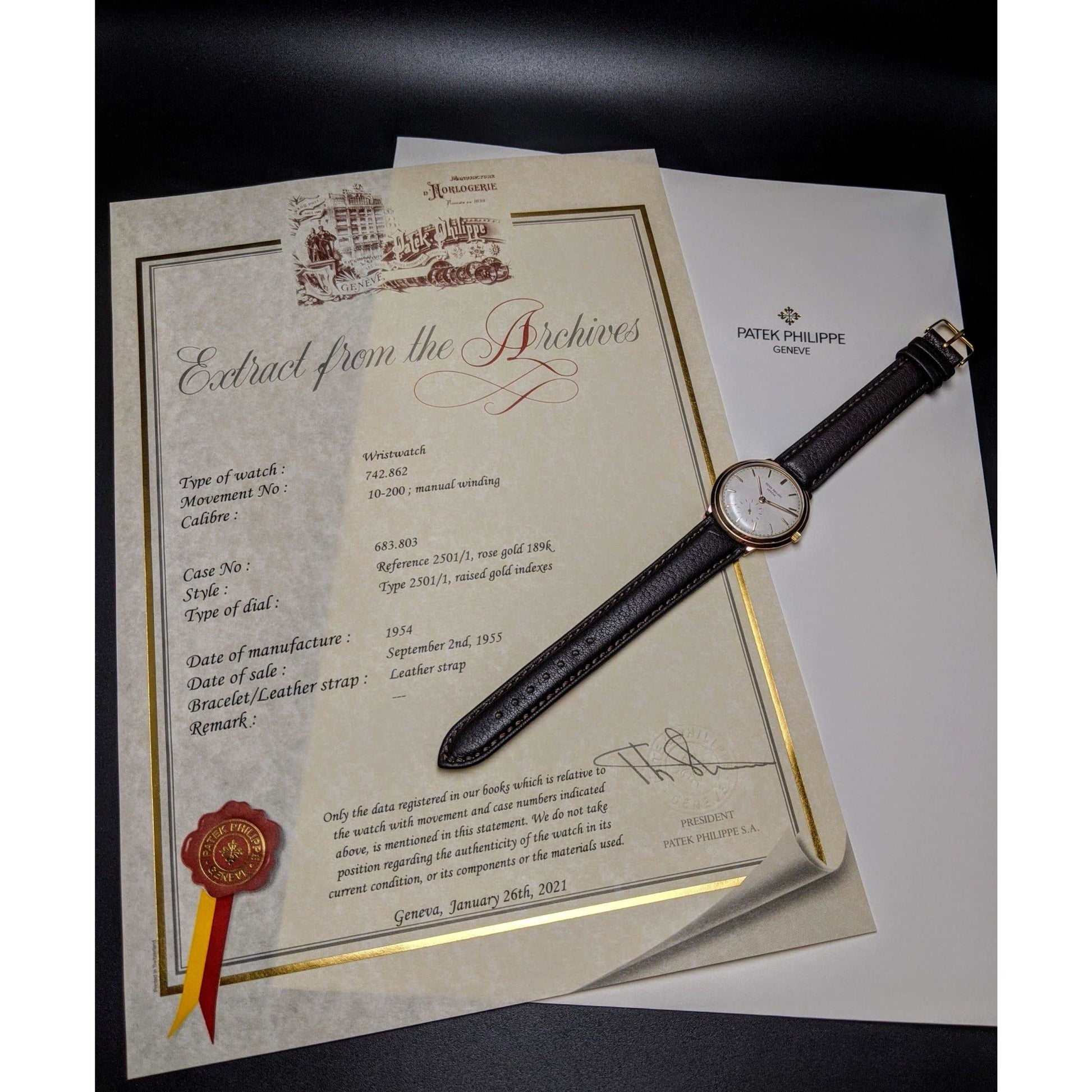 Patek Philippe Calatrava from 1954 with unique 18K Rose Gold case / Documents - E-V-W.com