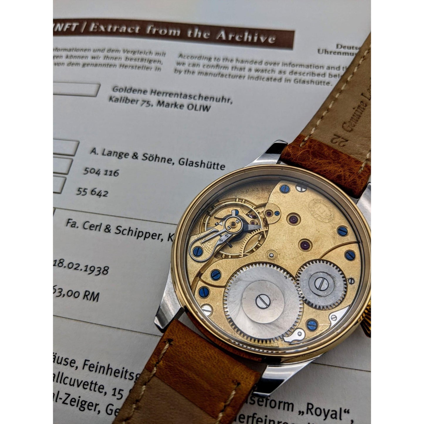 Deutsche Uhren Fabrikation Glashütte "OLIW" Lange Uhr Antique Watch1938 - Only 6500 pcs was made -Marriage Watch