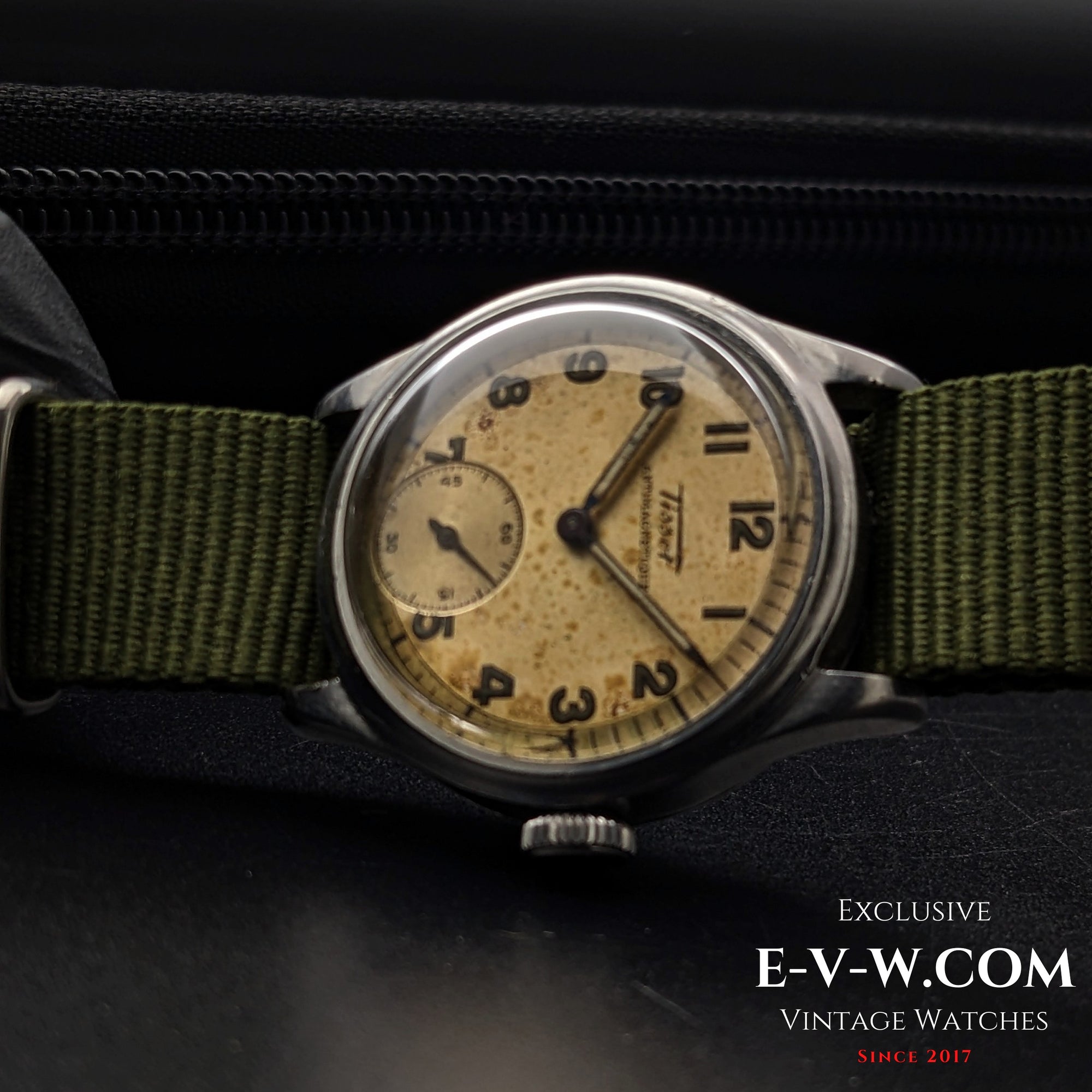عسكري تيزو (Tissot) قديم عمره 80 عامًا من حقبة الحرب العالمية الثانية / عيار 27 / أربعينيات القرن العشرين القديمة