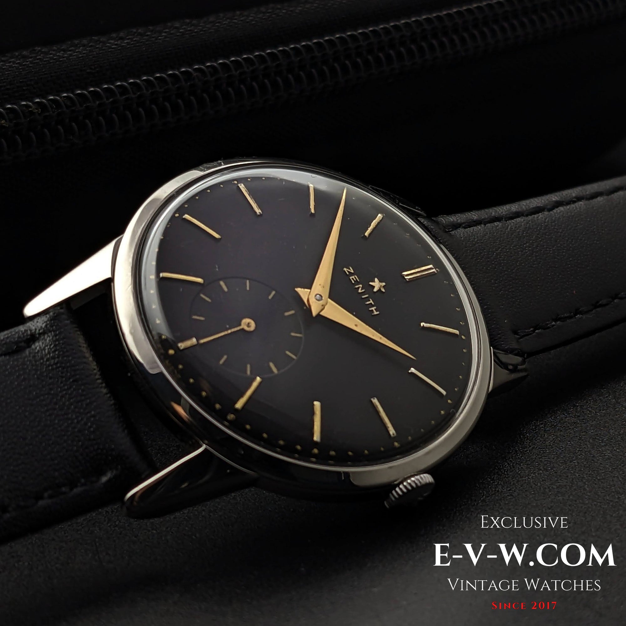 Montre Zenith vintage noire de 67 ans / Cal. 40 / Année 1956