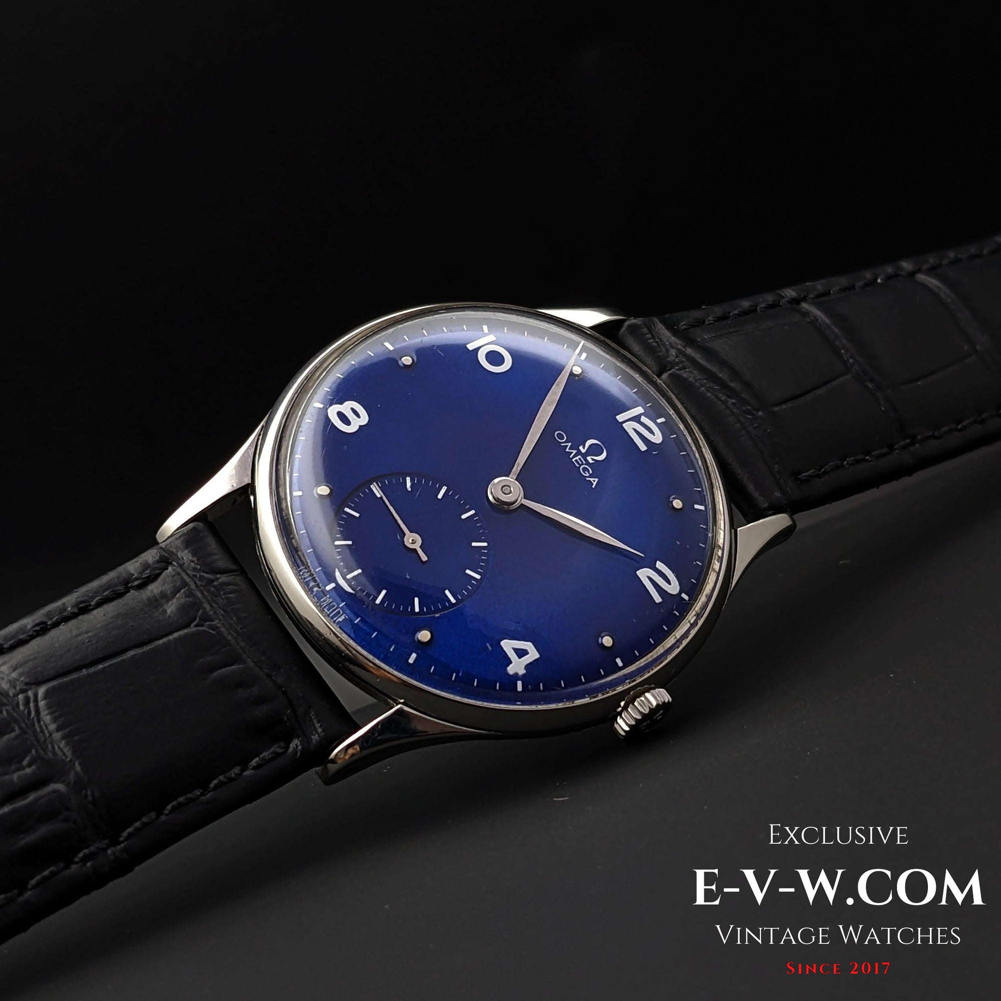Omega vintage de 76 ans, cadran bleu, réf. 2401-3 / Cal. 360 / Année de fabrication : 1947