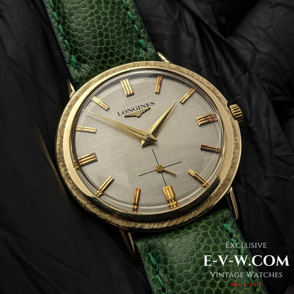 66 Years Old Vintage 1958 Longines 14k Gold / Art Deco Textured Bezel / Brushed Dial / Cal. 32Z