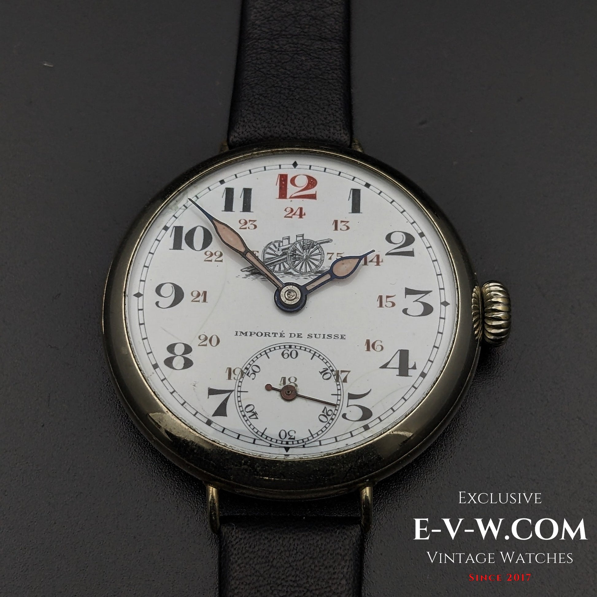 Importée de Suisse WW I Trench Officer's Watch / "Canon Schneider de 75" 198 / Cal. / Antique 1897