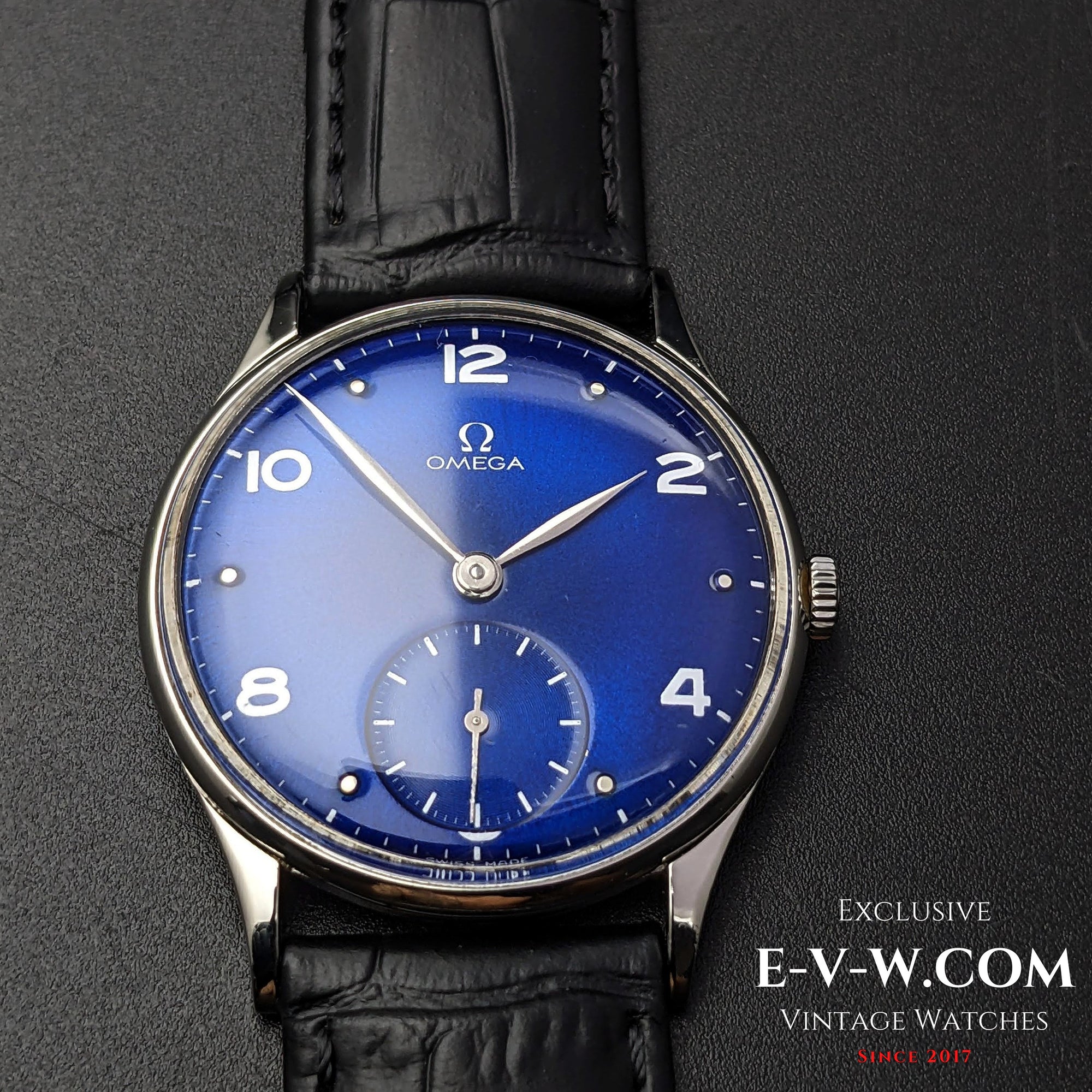 Omega vintage de 76 ans, cadran bleu, réf. 2401-3 / Cal. 360 / Année de fabrication : 1947