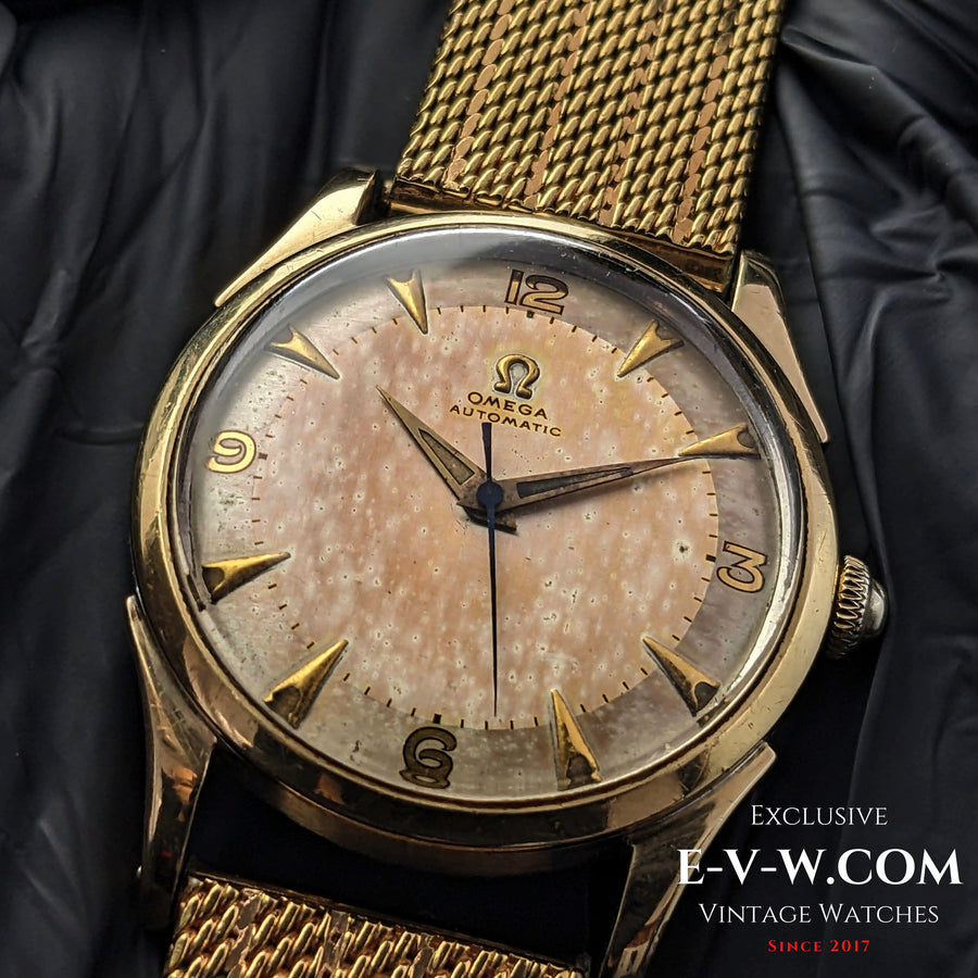 77 Years Old Vintage Omega Automatic Bumper / two tone Steel Gold case/ Rare Ref.2438-4 / Cal. 28.10RAPC designed by Cherles Perregaux / Vintage 1947