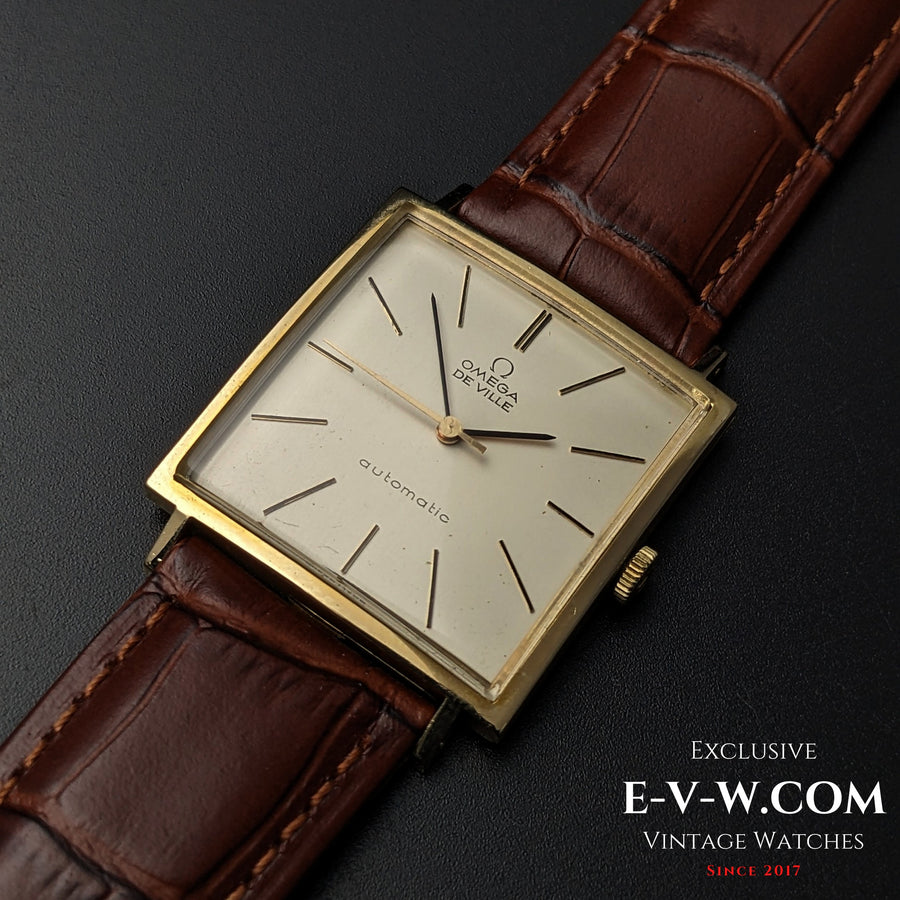 復古 Omega DE VILLE 自動 / 方形 / 鍍金 / 型號 161.021 / Cal. 711 超薄 / 1964年復古