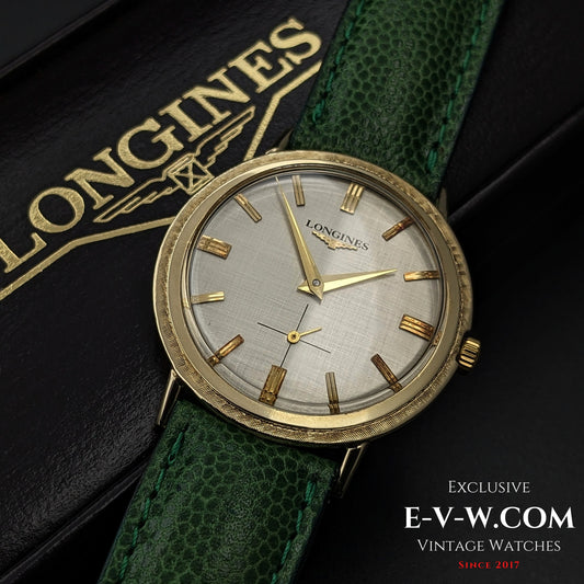 66 Years Old Vintage 1958 Longines 14k Gold / Art Deco Textured Bezel / Brushed Dial / Cal. 32Z