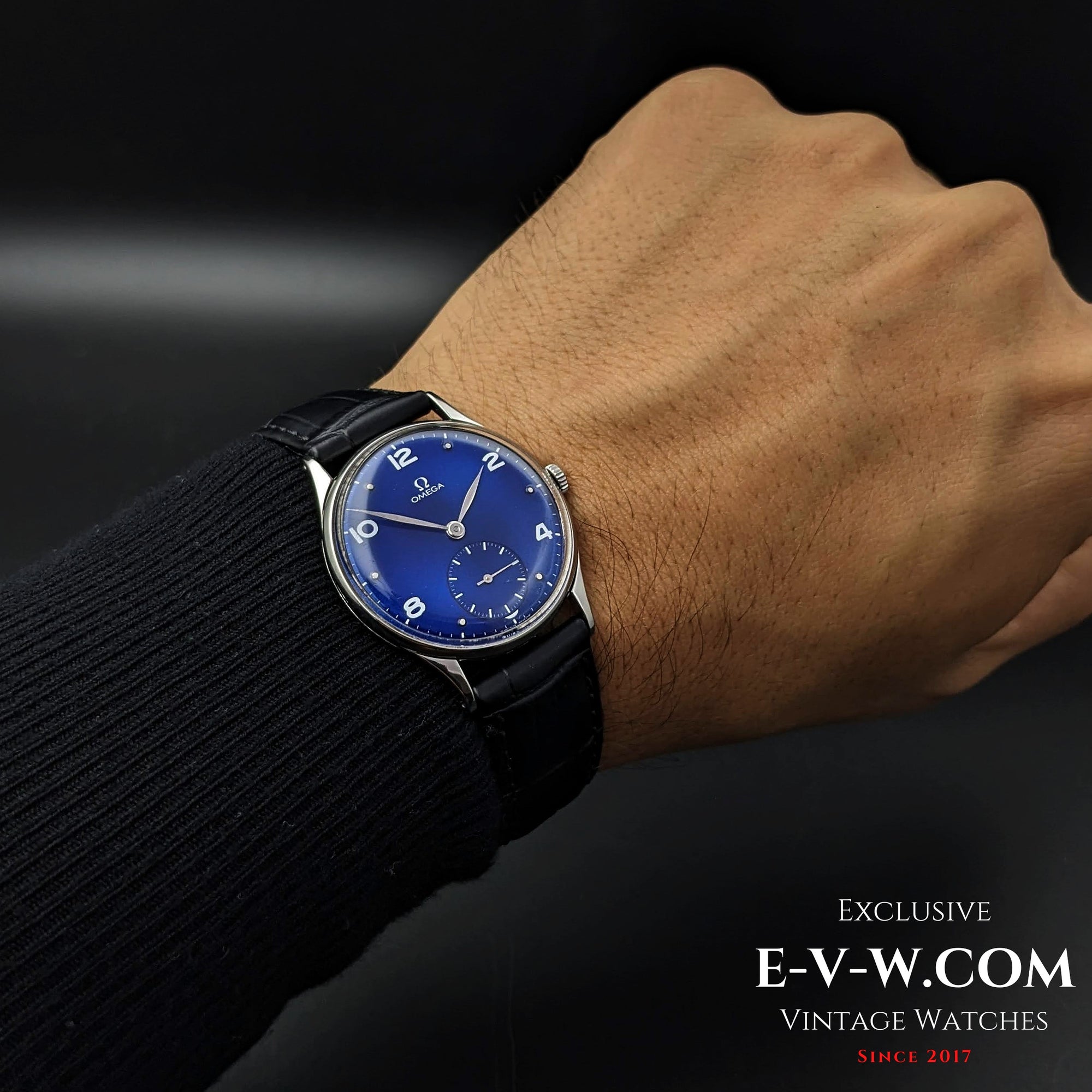 Omega vintage de 76 ans, cadran bleu, réf. 2401-3 / Cal. 360 / Année de fabrication : 1947