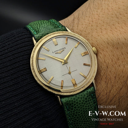 66 Years Old Vintage 1958 Longines 14k Gold / Art Deco Textured Bezel / Brushed Dial / Cal. 32Z