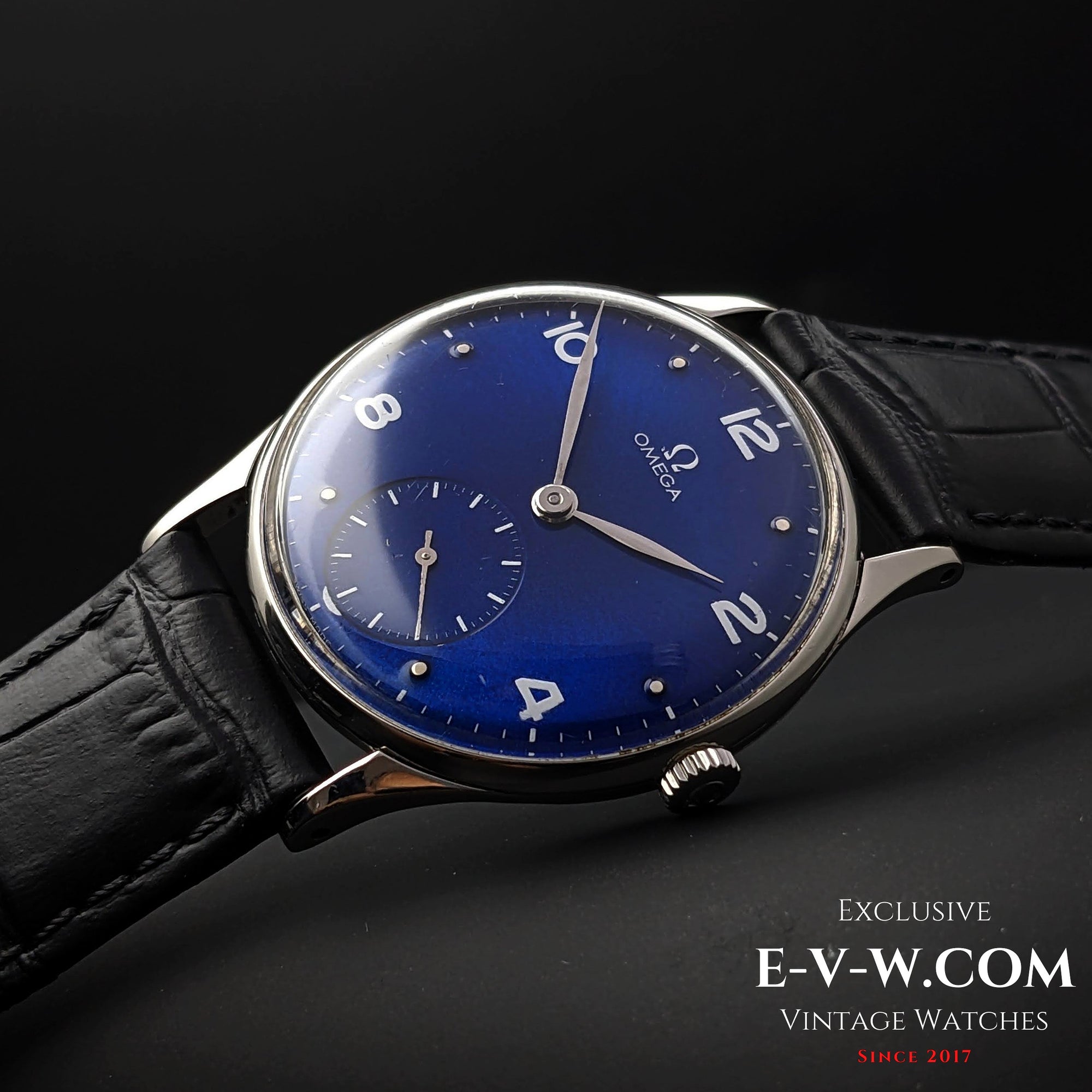 Omega vintage de 76 ans, cadran bleu, réf. 2401-3 / Cal. 360 / Année de fabrication : 1947