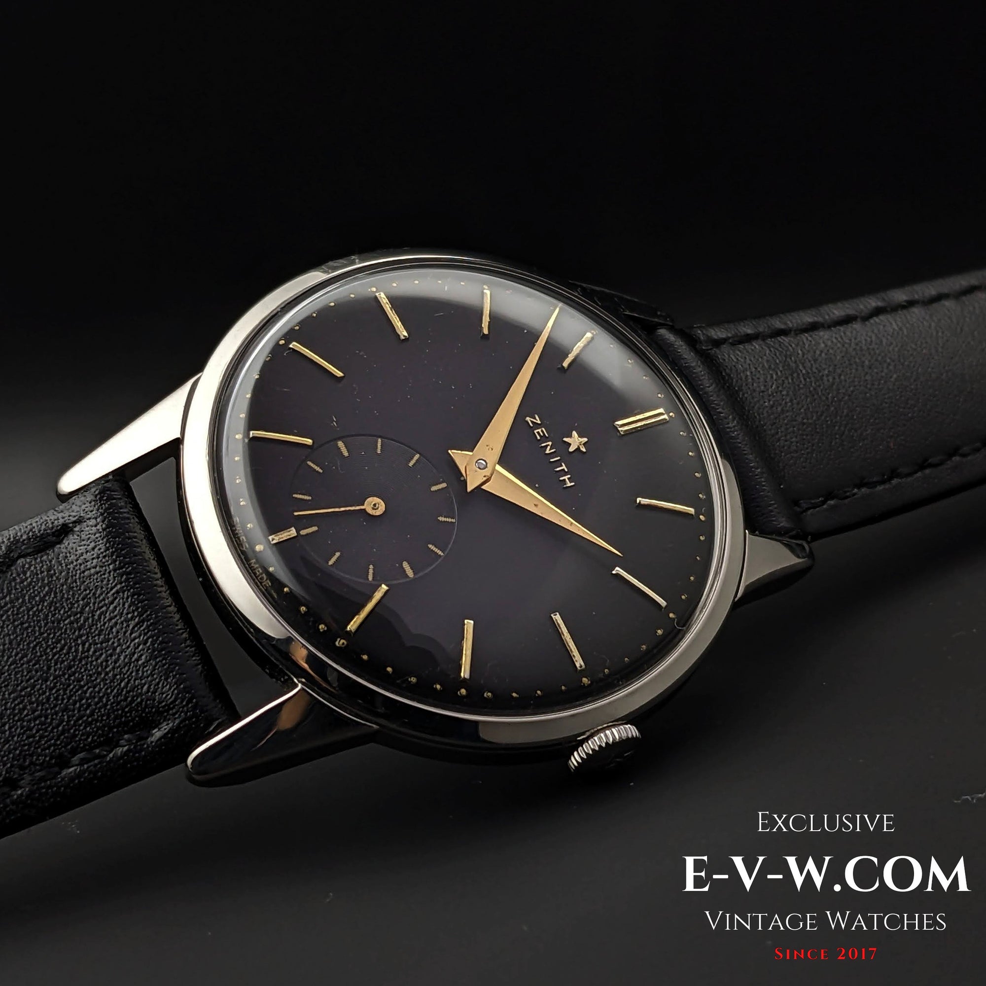 Montre Zenith vintage noire de 67 ans / Cal. 40 / Année 1956