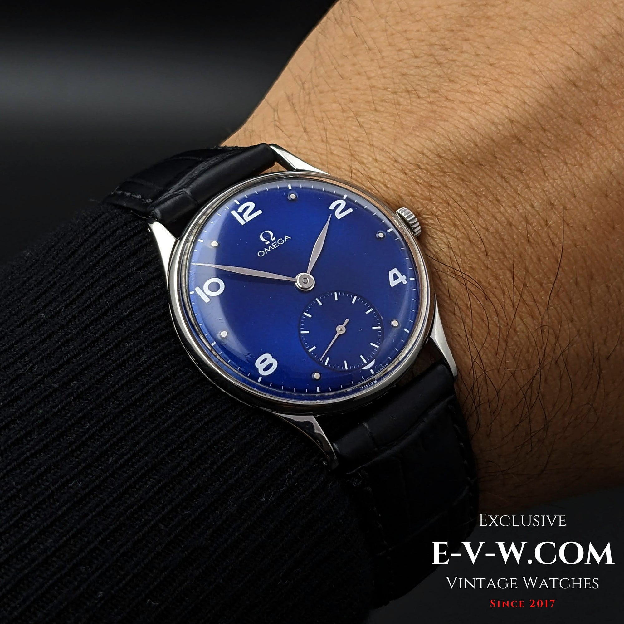 Omega vintage de 76 ans, cadran bleu, réf. 2401-3 / Cal. 360 / Année de fabrication : 1947
