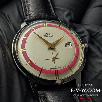 1960s — PRIM — Bulls eye two tone pink dial —  Cal 521 — Vintage 1960 — Serviced