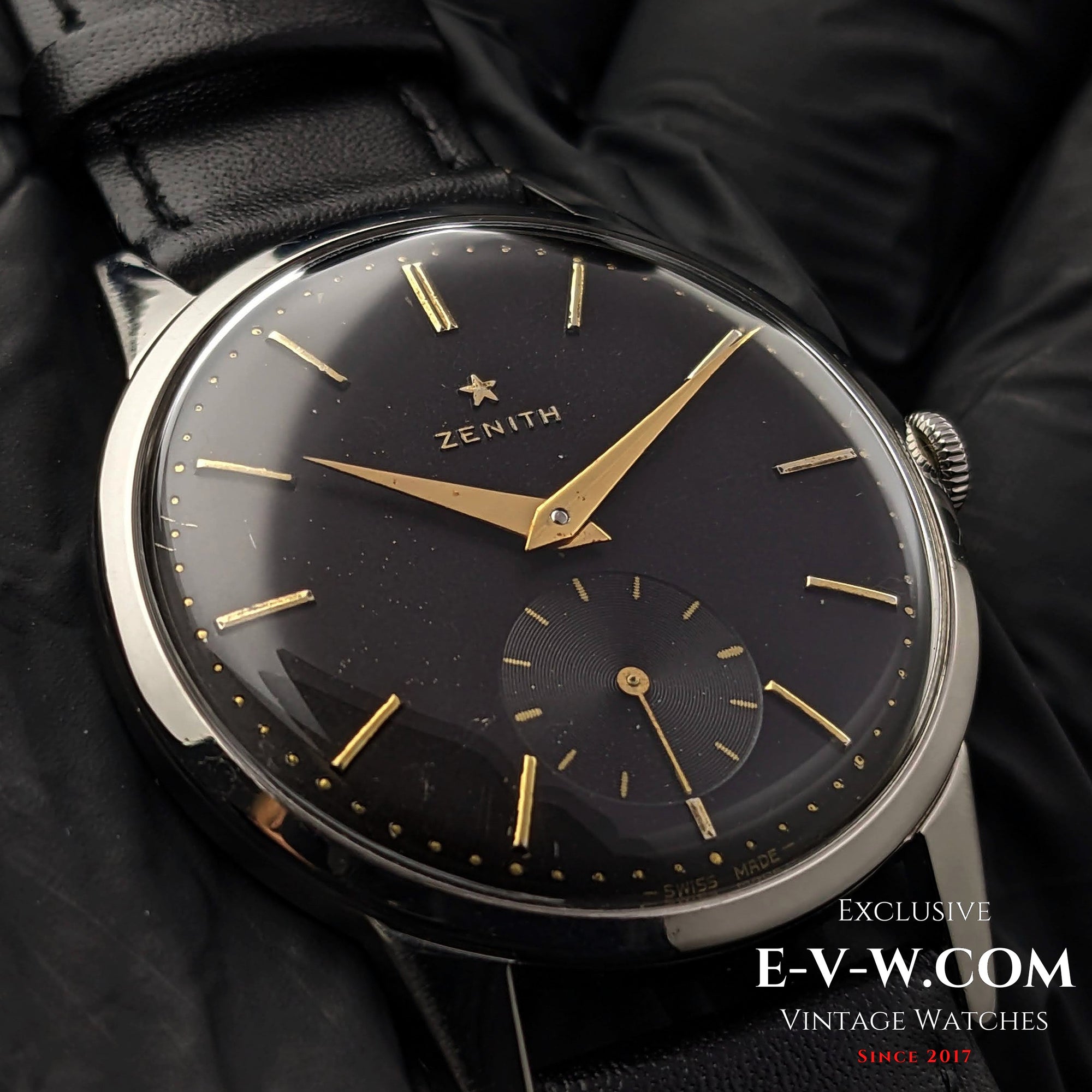 Montre Zenith vintage noire de 67 ans / Cal. 40 / Année 1956