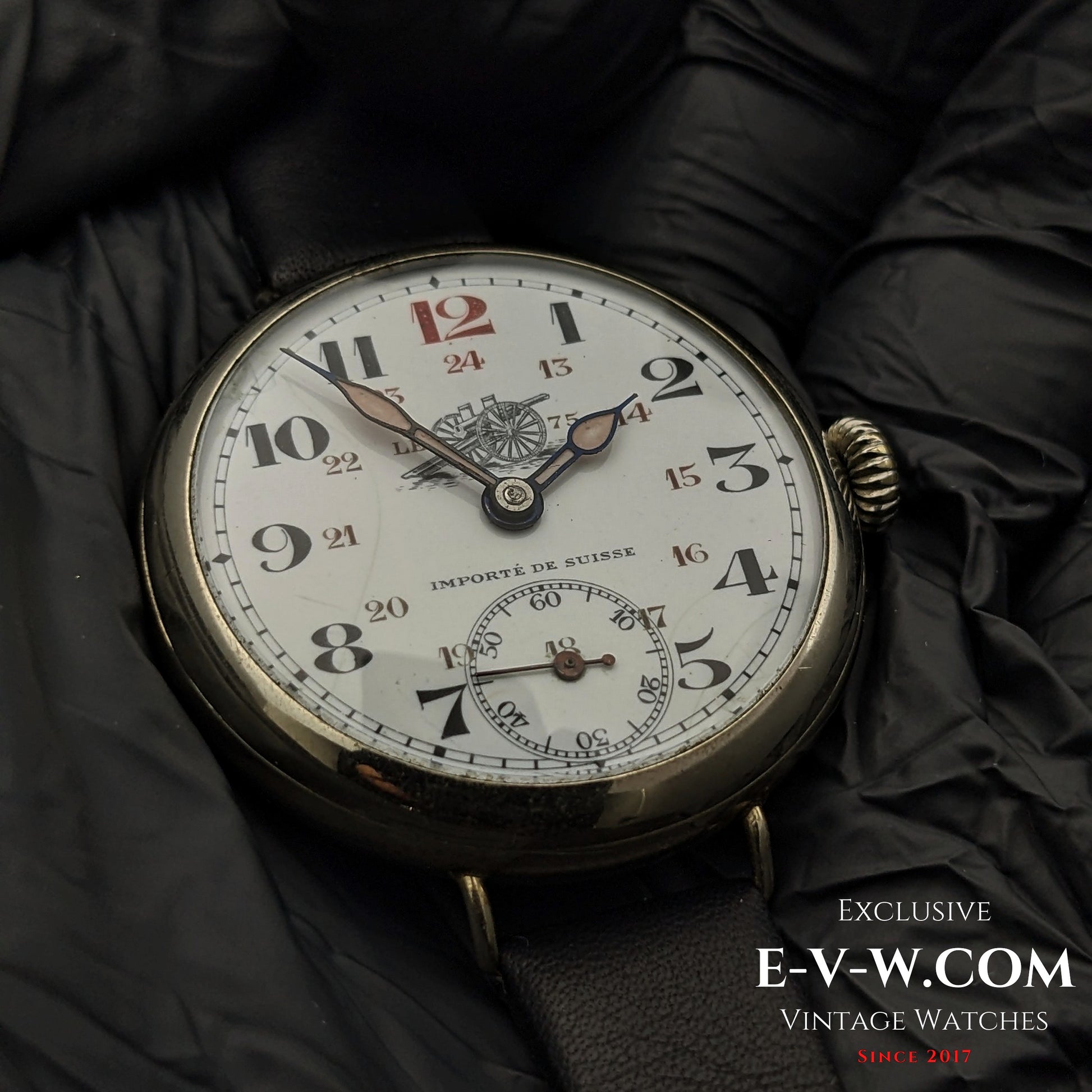 Importée de Suisse WW I Trench Officer's Watch / "Canon Schneider de 75" 198 / Cal. / Antique 1897